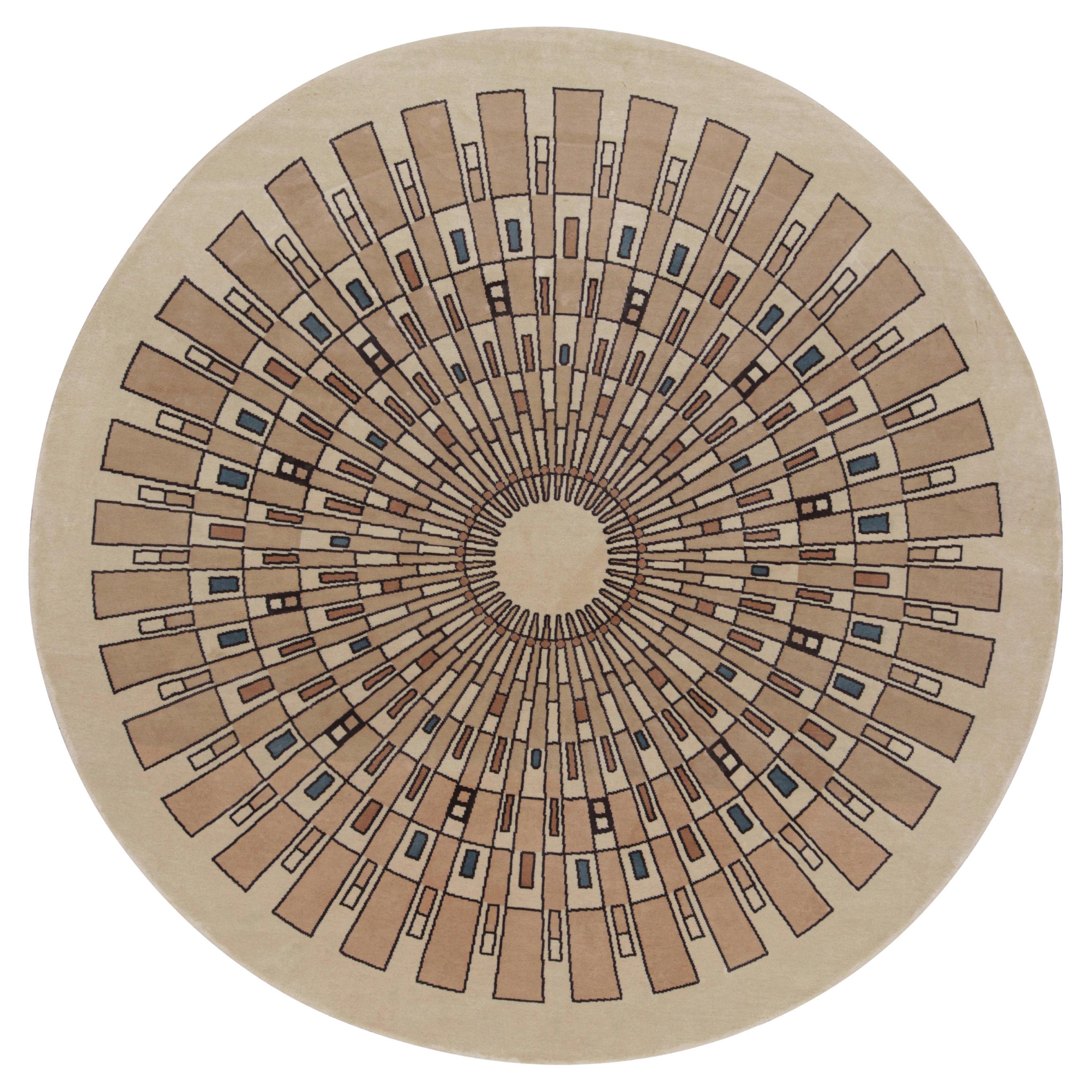 Rug & Kilim's Französischer Kreisteppich im Art Deco Stil in Beige mit geometrischen Mustern
