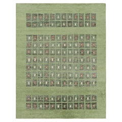 Rug & Kilim’s French Art Deco Style Custom Rug Design in Green Geometric Pattern