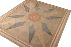 Rug & Kilim’s French Art Deco Style Flat Weave in Beige-Brown and Blue Medallion