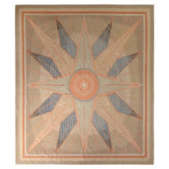 Rug & Kilim's French Art Deco Style Flat Weave in Beige-Braun und Blau Medaillon