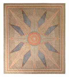 Rug & Kilim's French Art Deco Style Flat Weave in Beige-Braun und Blau Medaillon