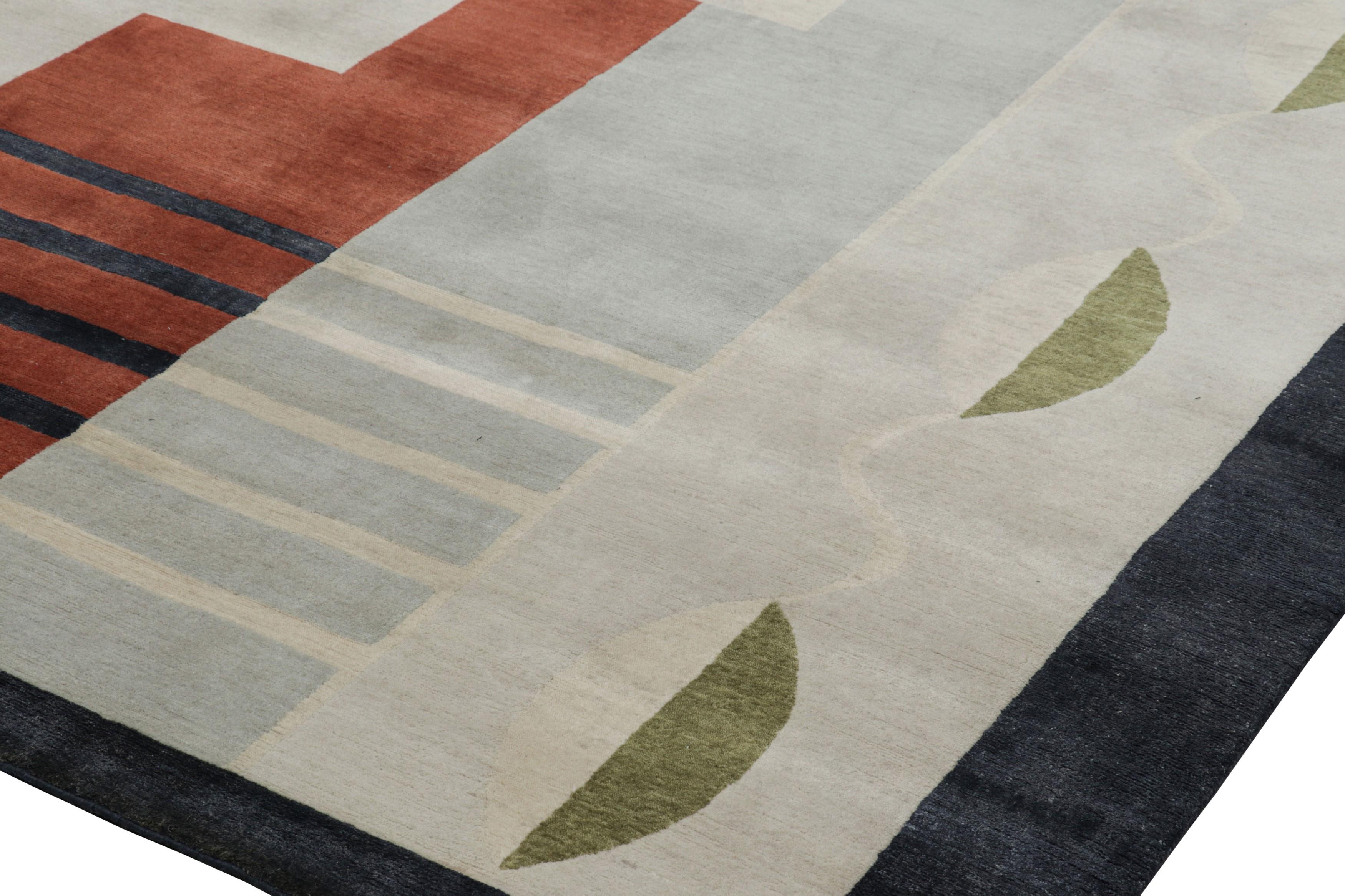 Rug & Kilims französischer Galerie-Teppich im Art-Déco-Stil mit grauen, geometrischen Mustern (Art déco) im Angebot