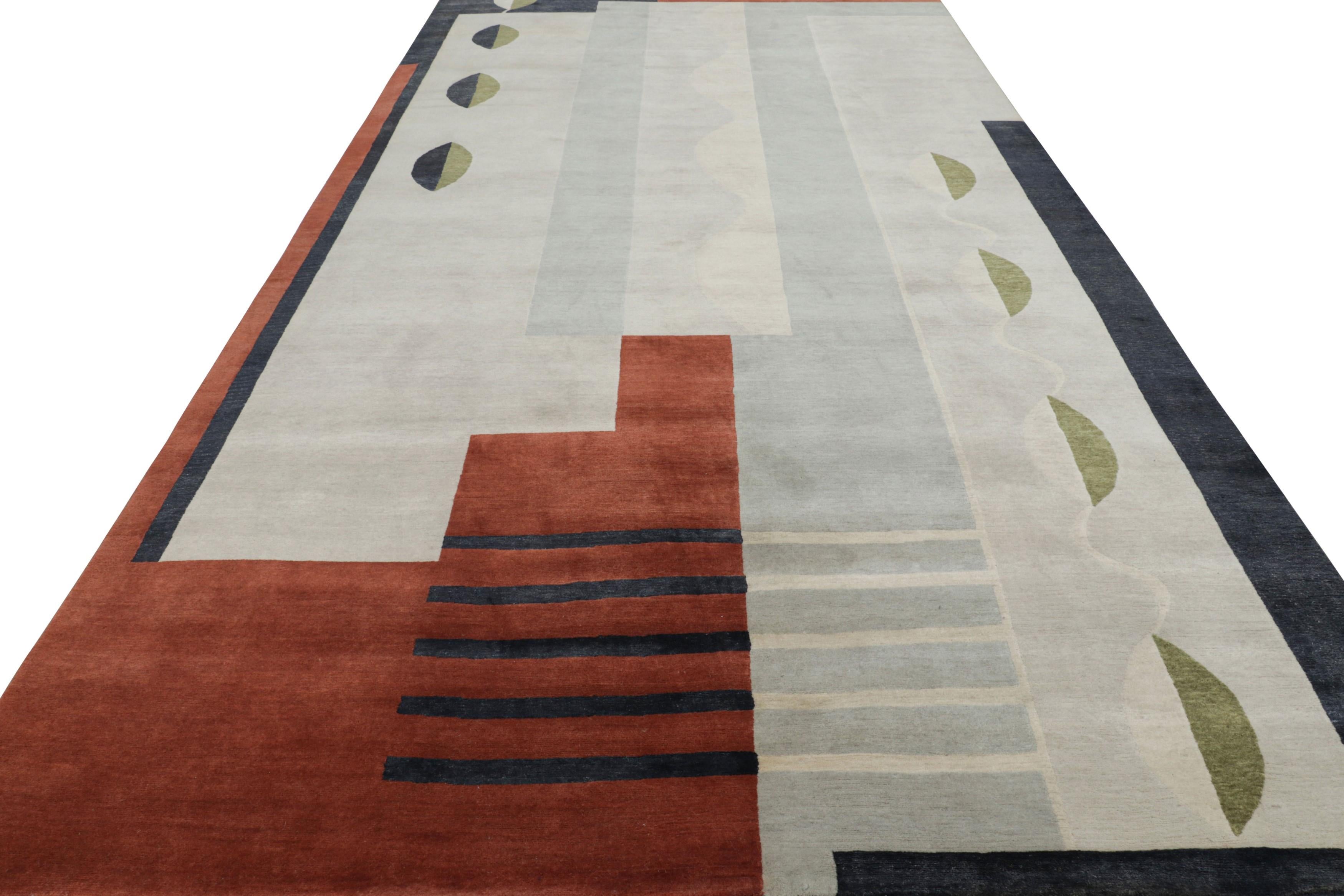 Rug & Kilims französischer Galerie-Teppich im Art-Déco-Stil mit grauen, geometrischen Mustern (Indisch) im Angebot