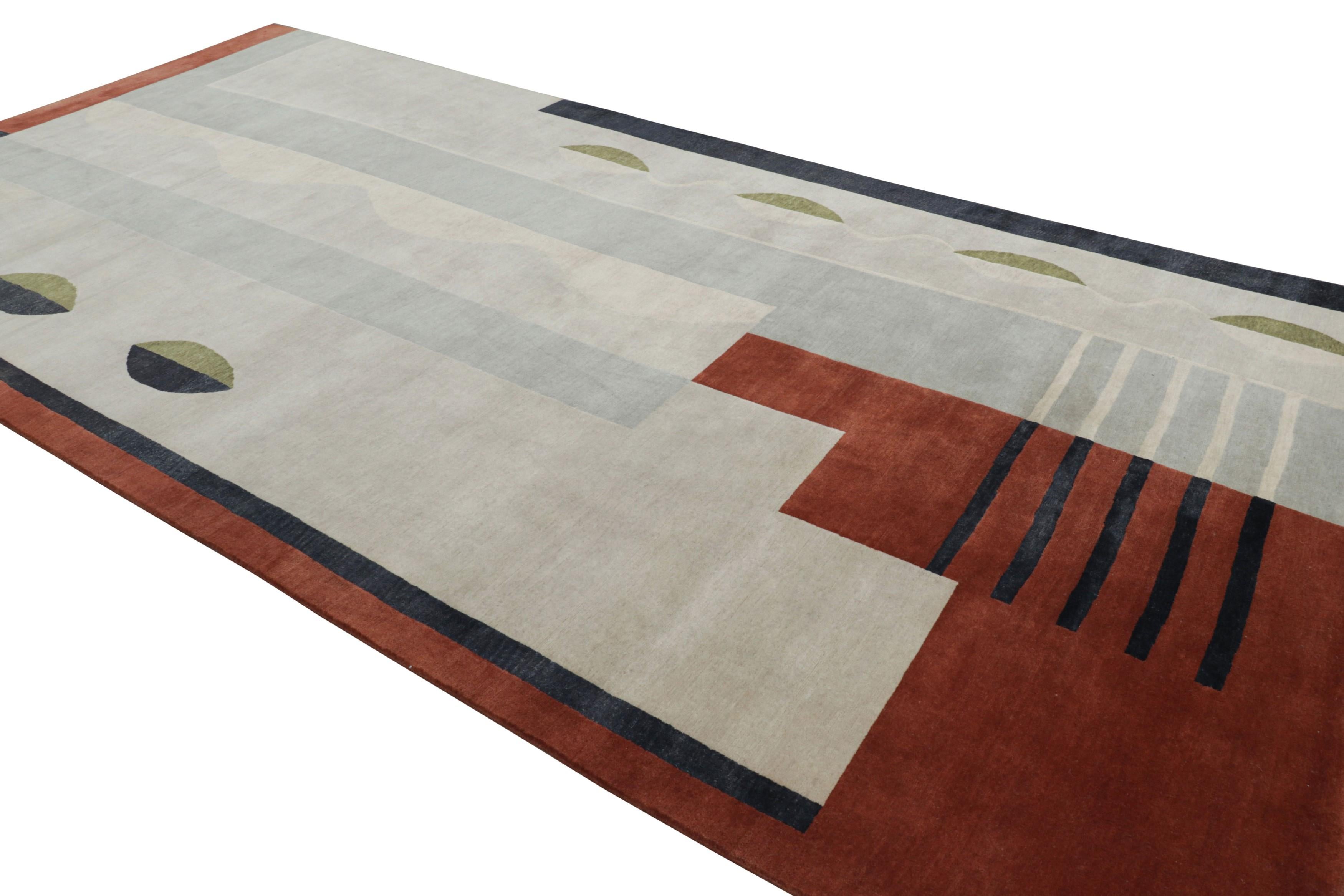 Rug & Kilims französischer Galerie-Teppich im Art-Déco-Stil mit grauen, geometrischen Mustern (Handgeknüpft) im Angebot
