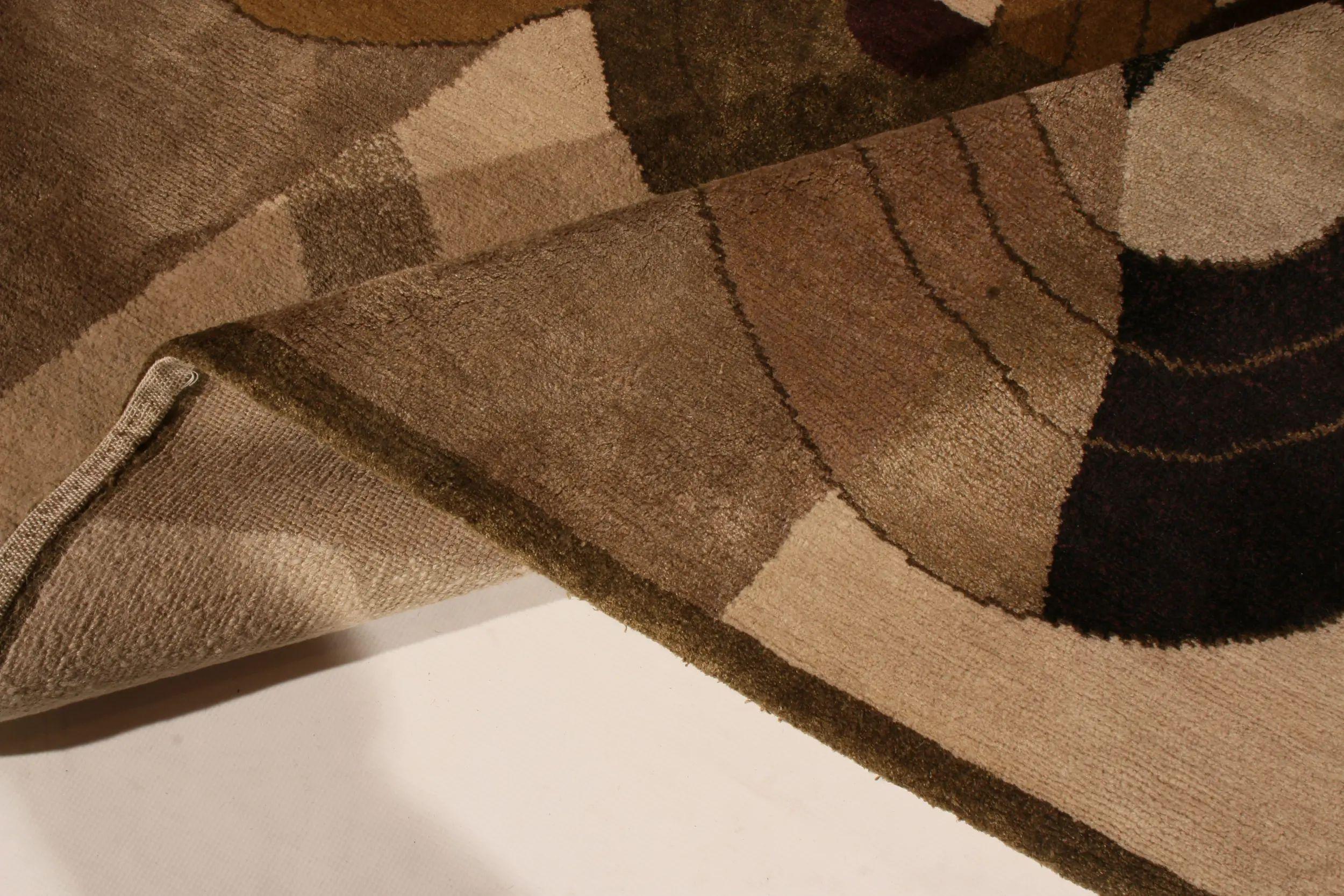 Rug & Kilim's Tapis français de style Art déco Beige Brown Custom Pattern en vente 4