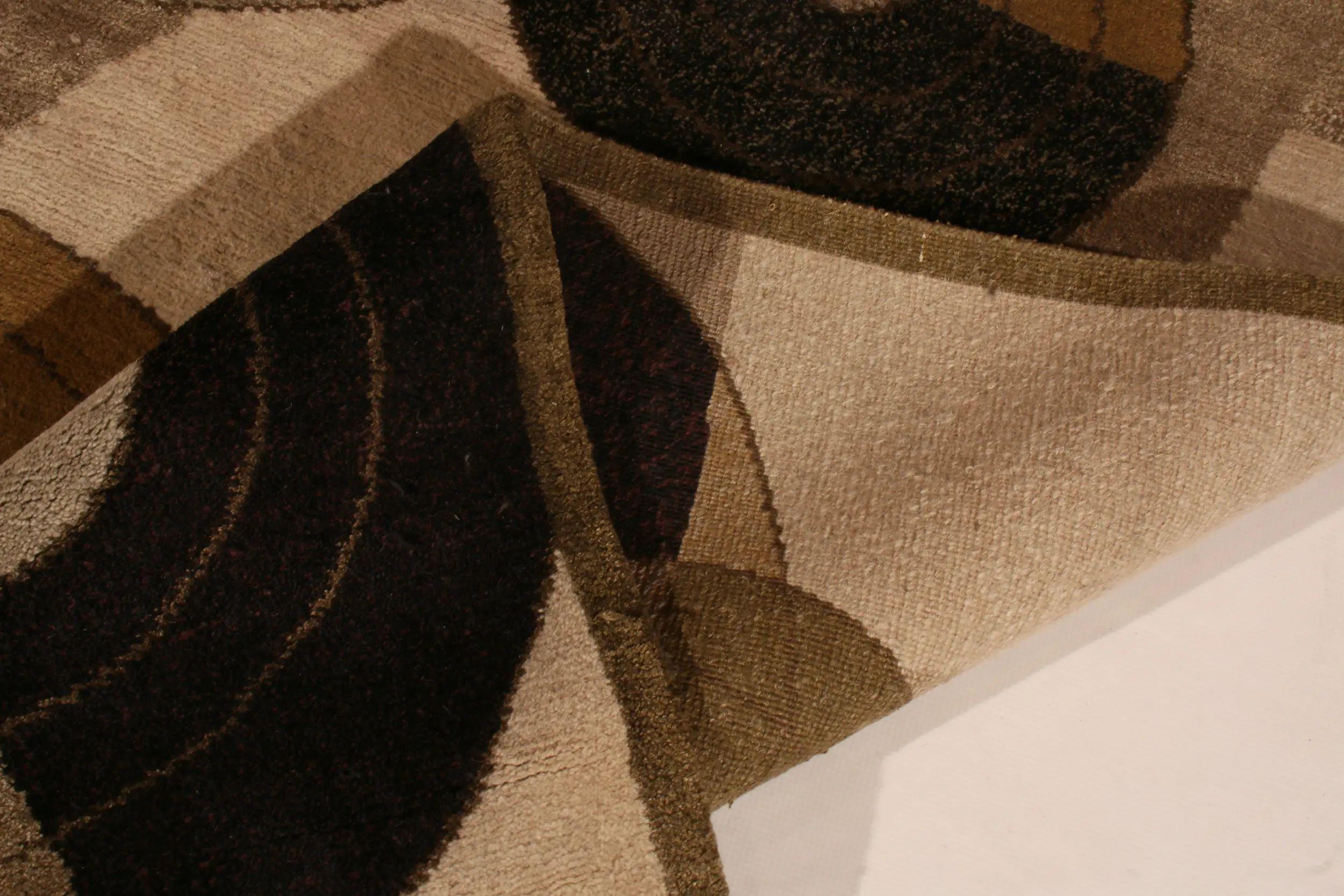 Französischer Teppich & Kelim-Teppich im Art-déco-Stil in Beige und Braun mit individuellem Muster im Angebot 4