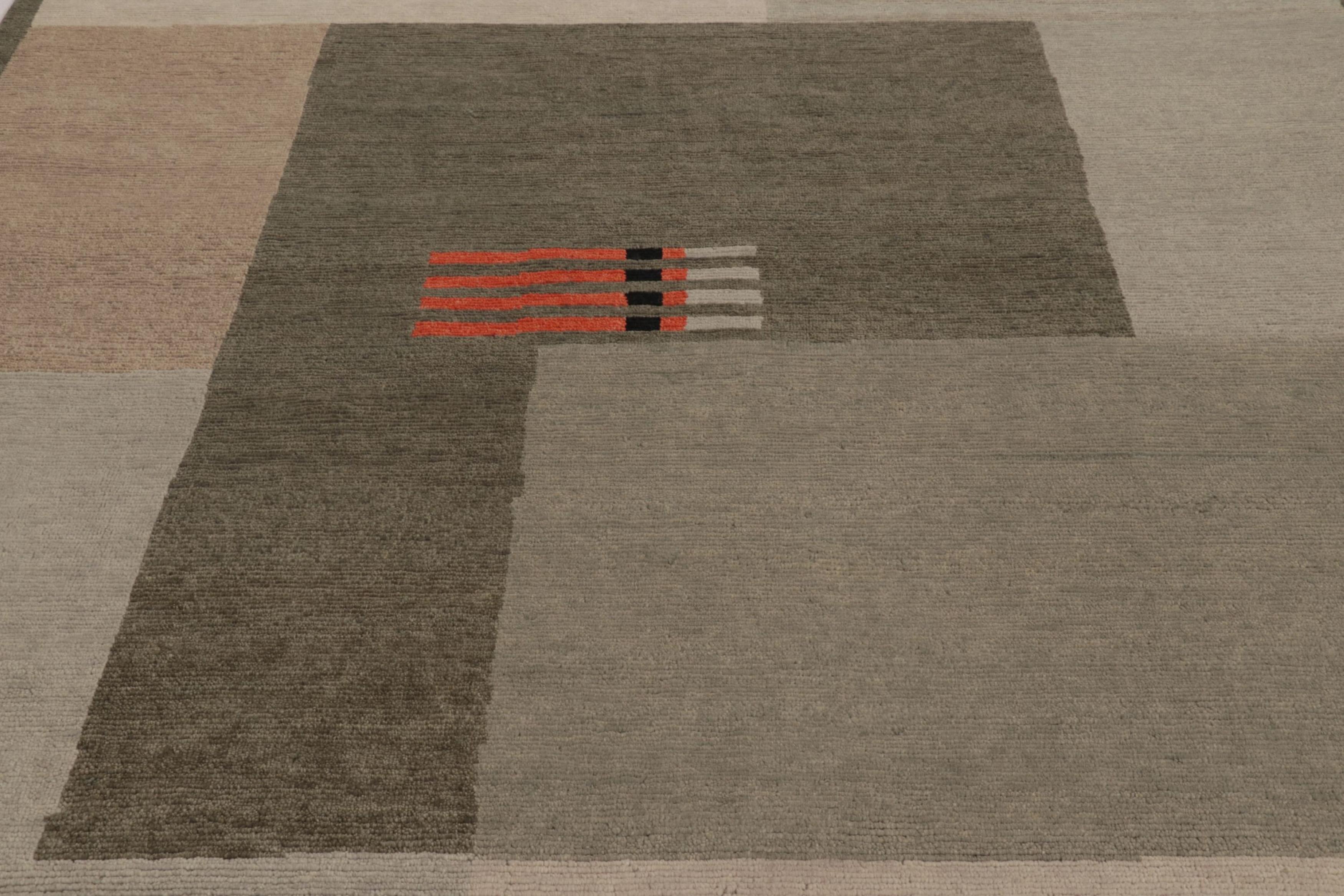 Rug & Kilim's französischer Art-Deco-Teppich in Beige und Grau mit geometrischem Muster (Handgeknüpft) im Angebot