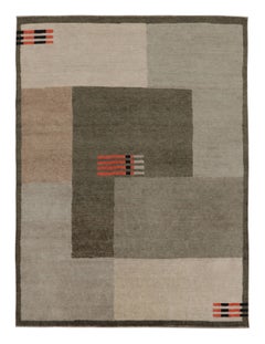 Rug
Kilim
s französischer Art-Deco-Teppich in Beige und Grau mit geometrischem Muster