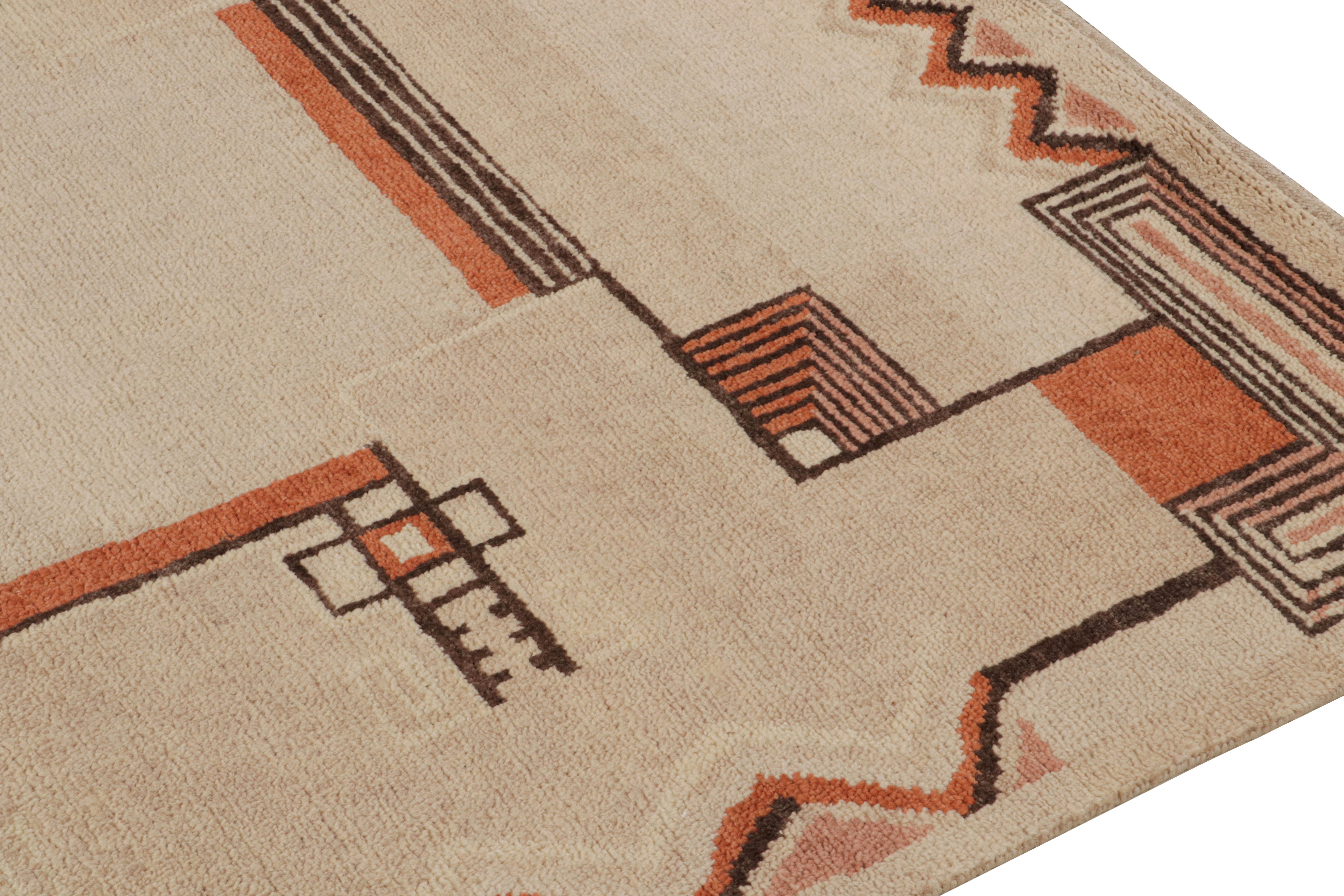 Rug & Kilim’s French Art Deco Style Rug in Beige and Orange Geometric Patterns In New Condition For Sale In Long Island City, NY