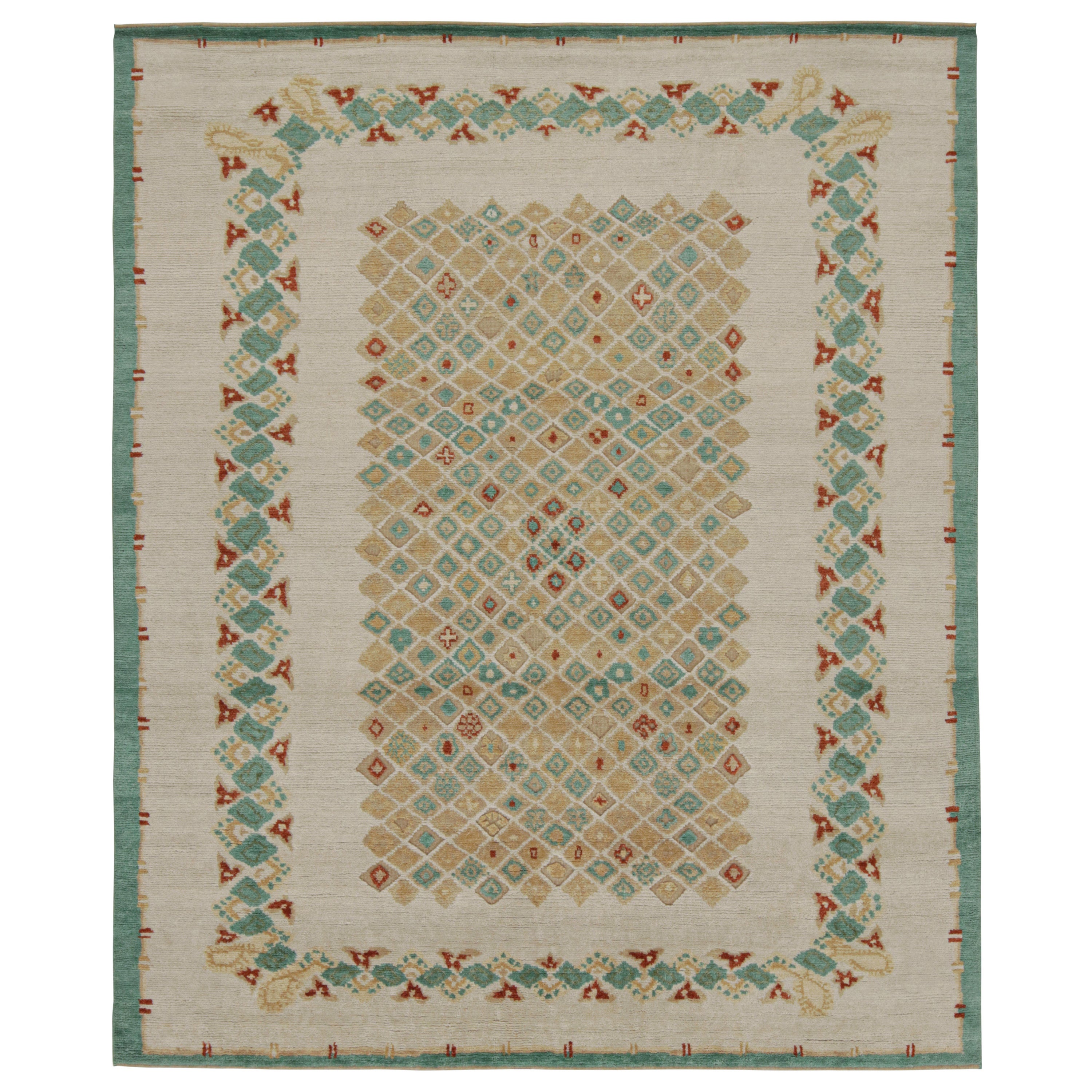 Rug & Kilim è un tappeto francese in stile Art Deco con motivo geometrico beige-marrone e blu in vendita