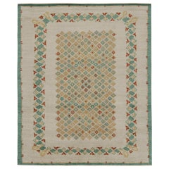 Rug & Kilim’s French Art Deco Style Rug in Beige-Brown & Blue Geometric Pattern