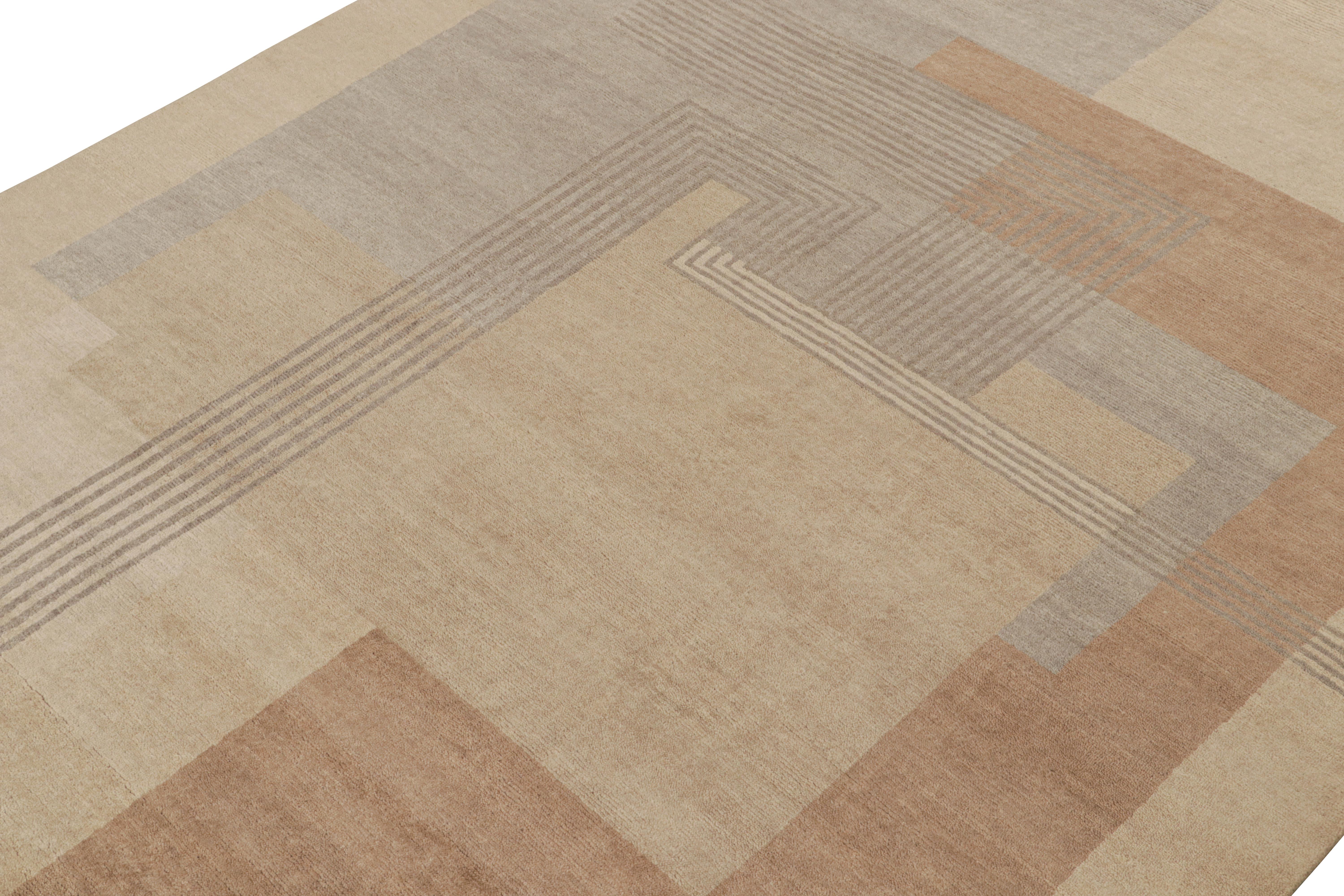 Hand-knotted in wool, this 9x12 ode to French Art Deco rugs is the next addition to Rug & Kilim’s contemporary Art Deco Collection. 

Further on the Design: 

Connoisseurs will admire this as an homage to cubist sensibilities of the 1920s, and