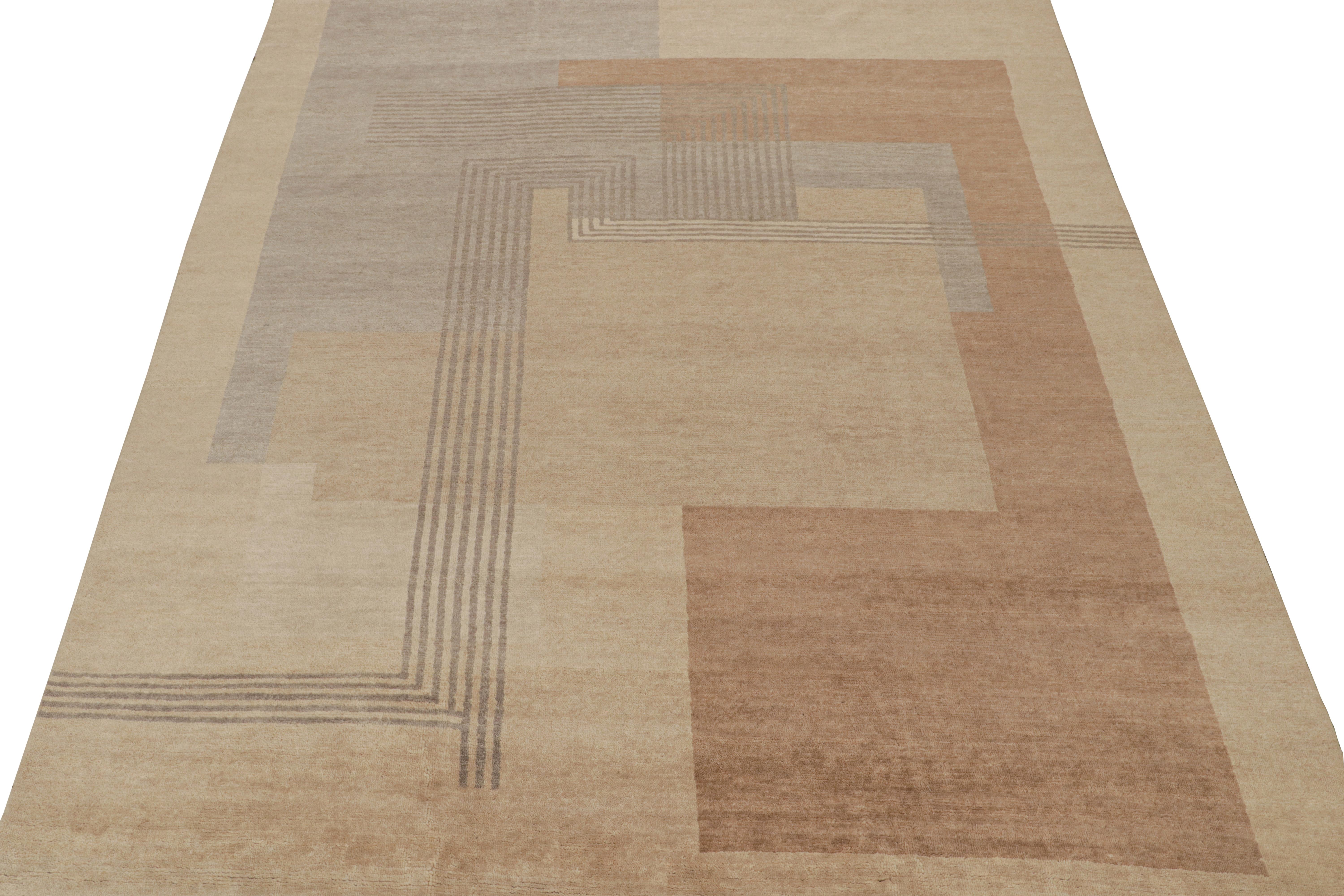 Rug & Kilim’s French Art Deco Style Rug in Beige-Brown & Grey Geometric Pattern In New Condition For Sale In Long Island City, NY