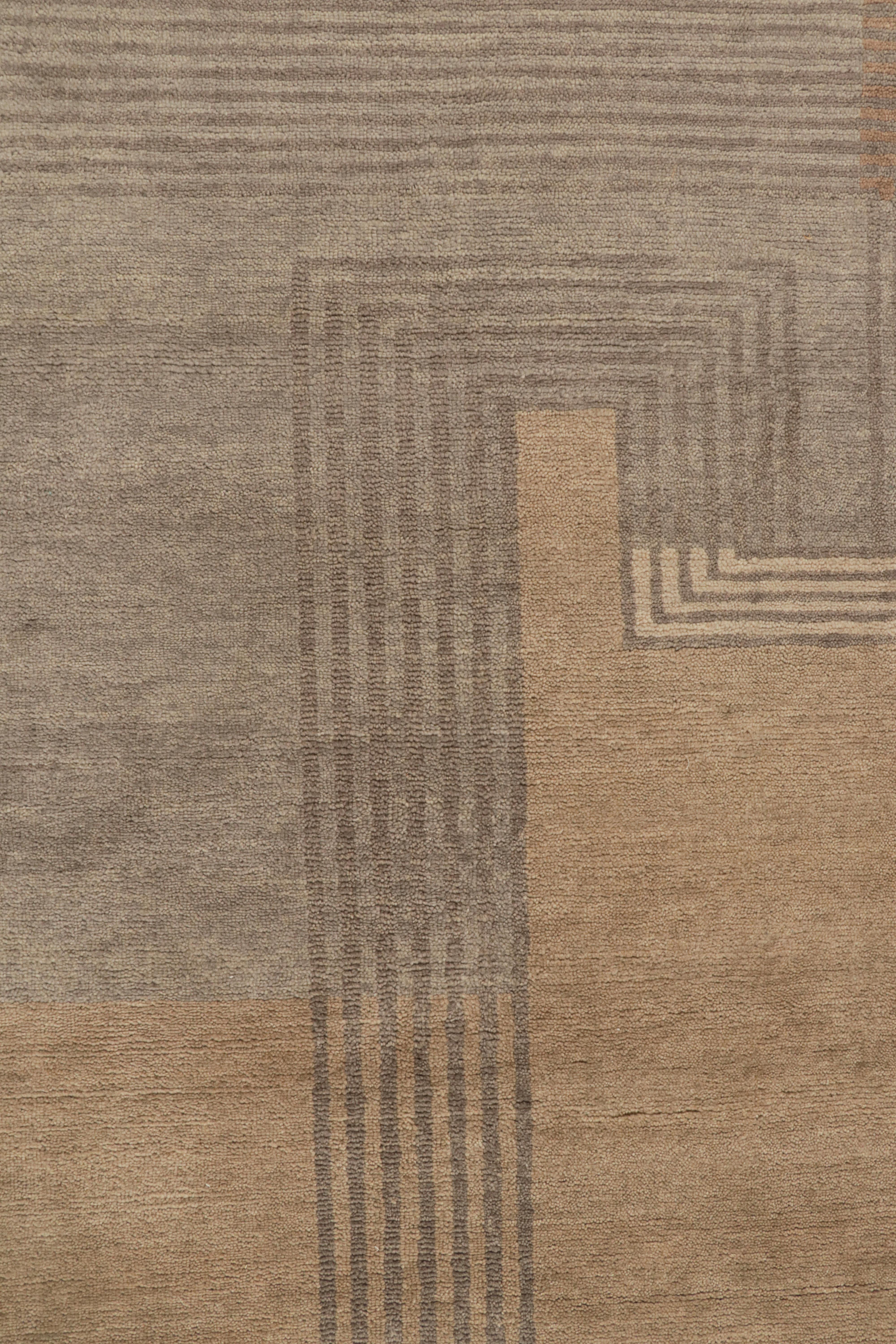 Contemporary Rug & Kilim’s French Art Deco Style Rug in Beige-Brown & Grey Geometric Pattern For Sale