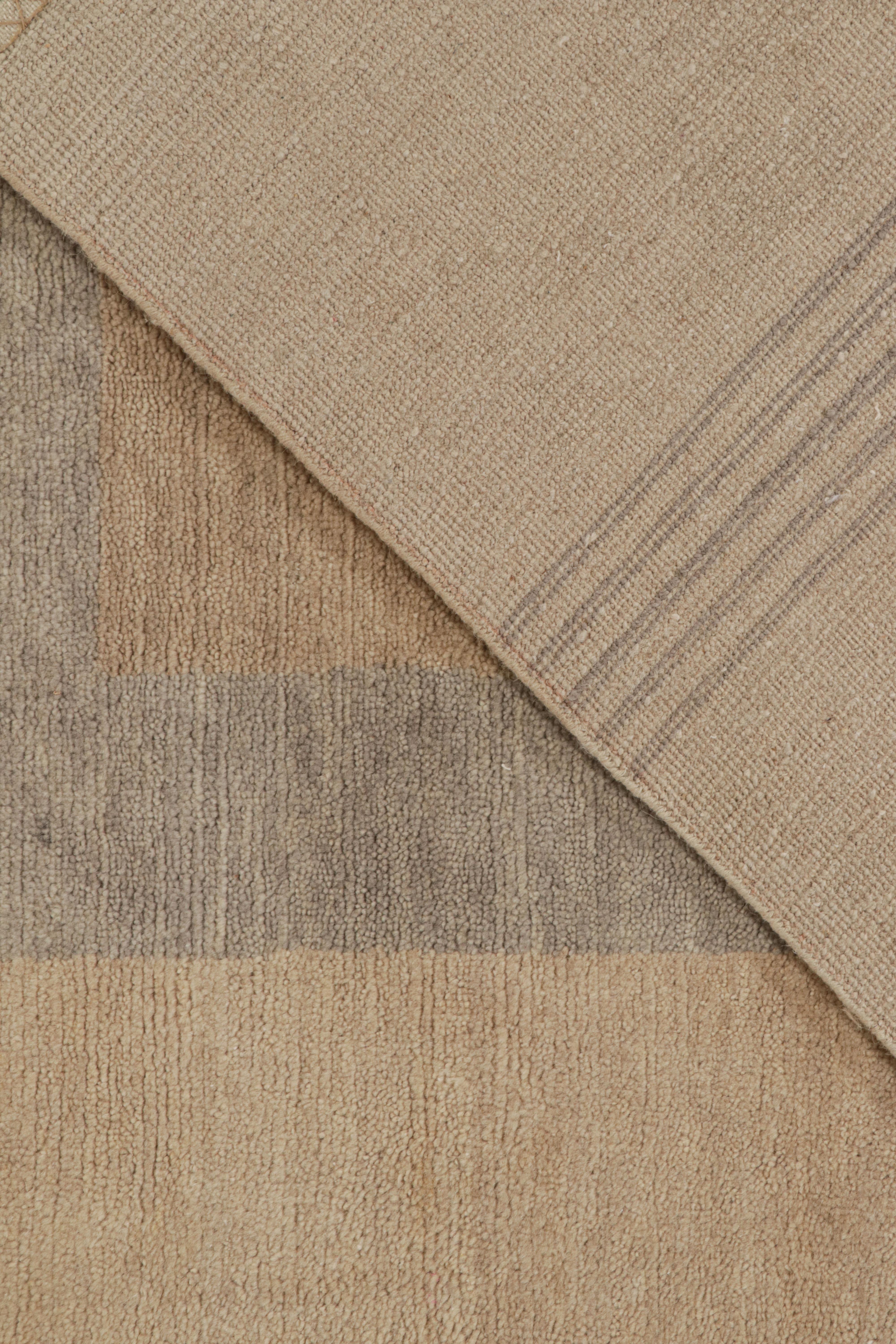 Wool Rug & Kilim’s French Art Deco Style Rug in Beige-Brown & Grey Geometric Pattern For Sale