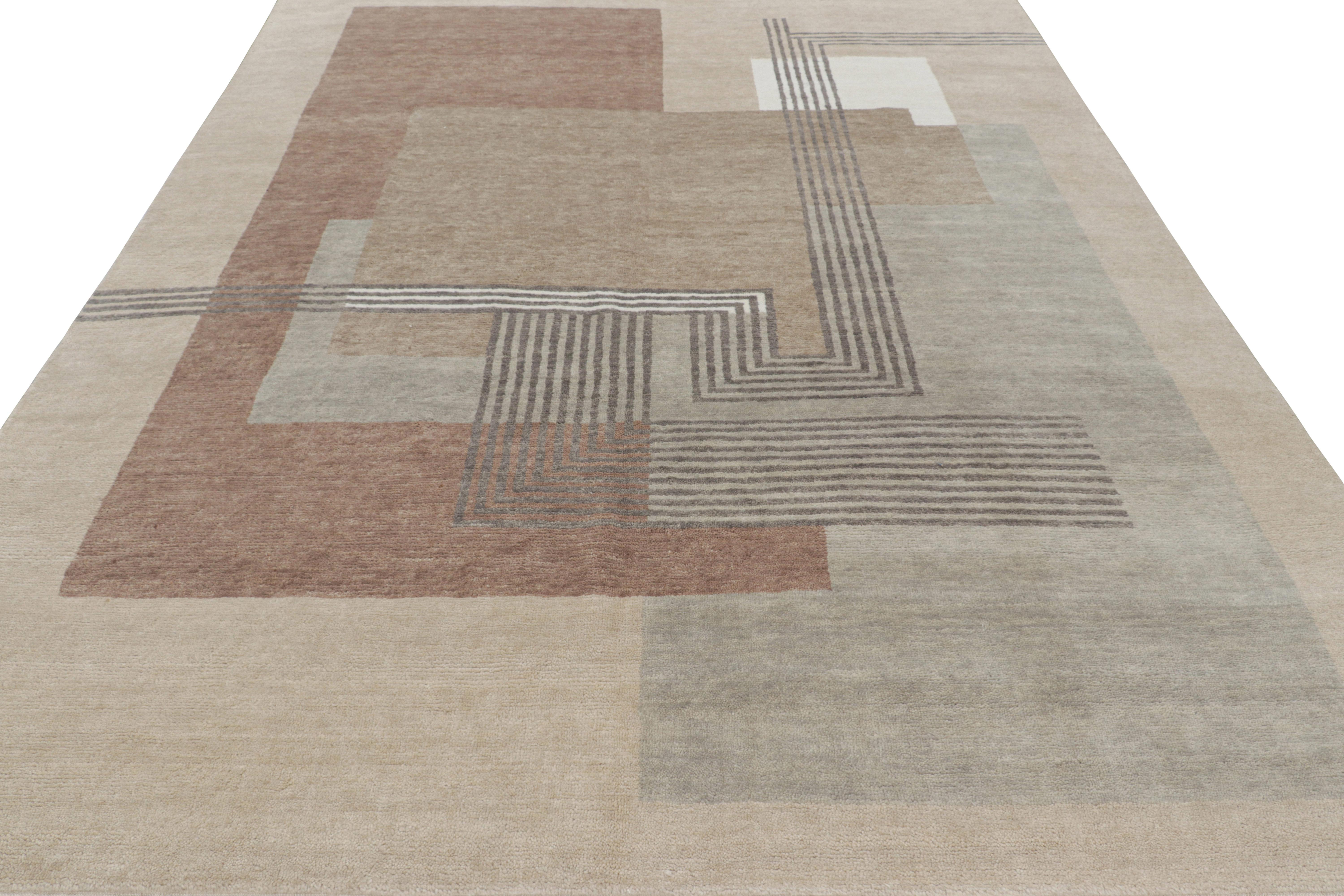 Hand-Knotted Rug & Kilim’s French Art Deco Style Rug in Beige-Brown & Gray Geometric Patterns For Sale