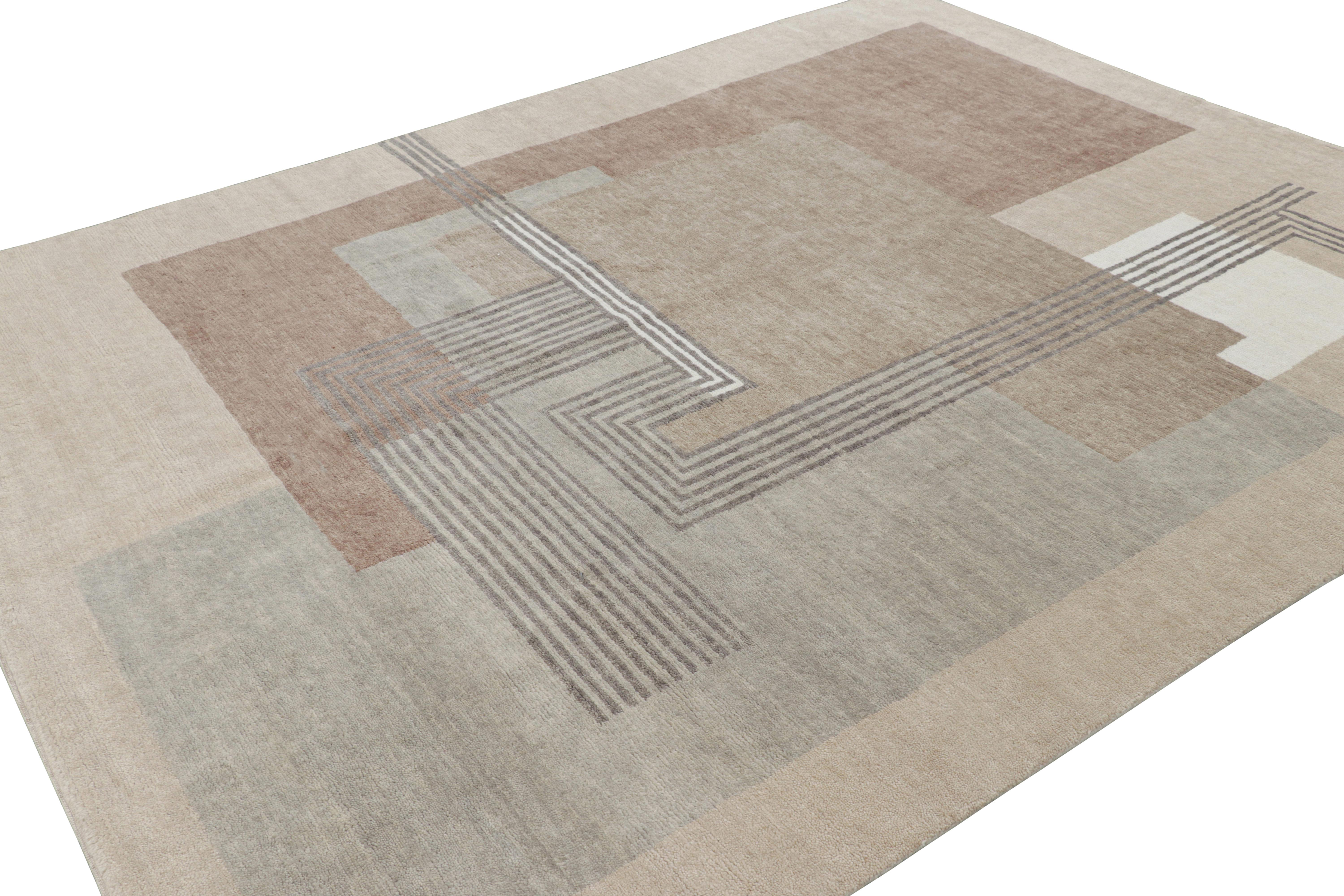 Rug & Kilim’s French Art Deco Style Rug in Beige-Brown & Gray Geometric Patterns In New Condition For Sale In Long Island City, NY