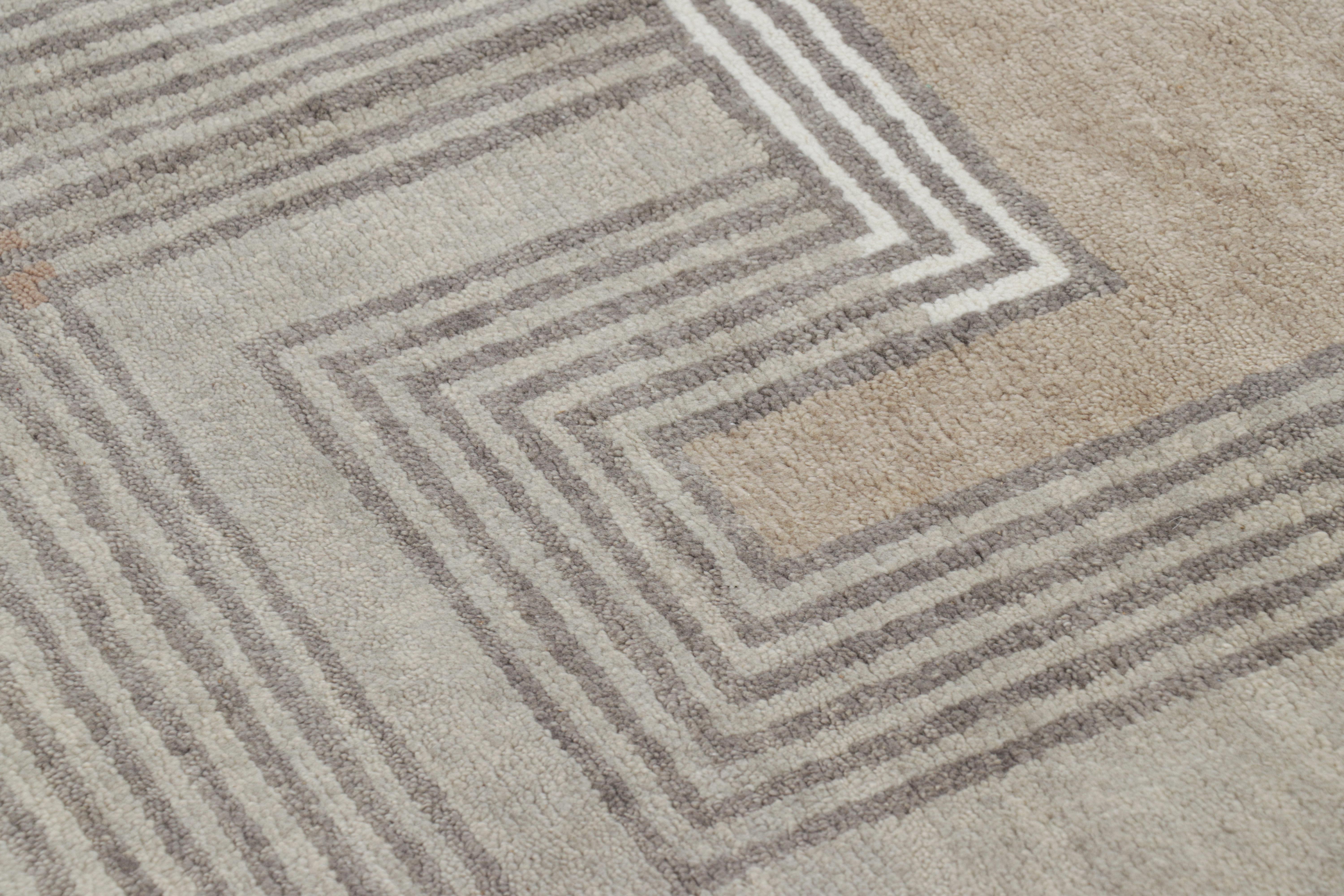 Contemporary Rug & Kilim’s French Art Deco Style Rug in Beige-Brown & Gray Geometric Patterns For Sale