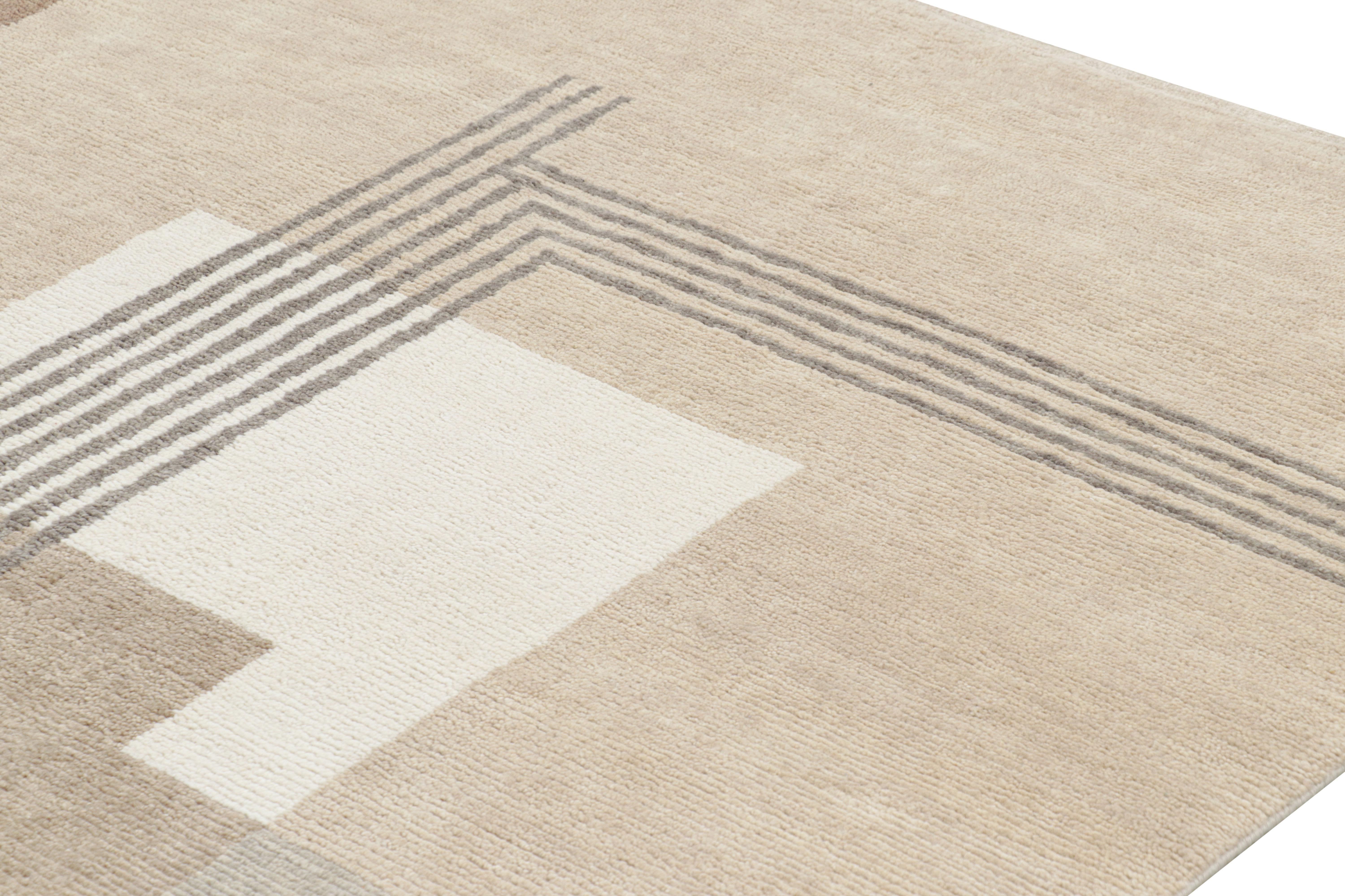 Modern Rug & Kilim’s French Art Deco Style Rug in Beige-Brown with Geometric Patterns For Sale