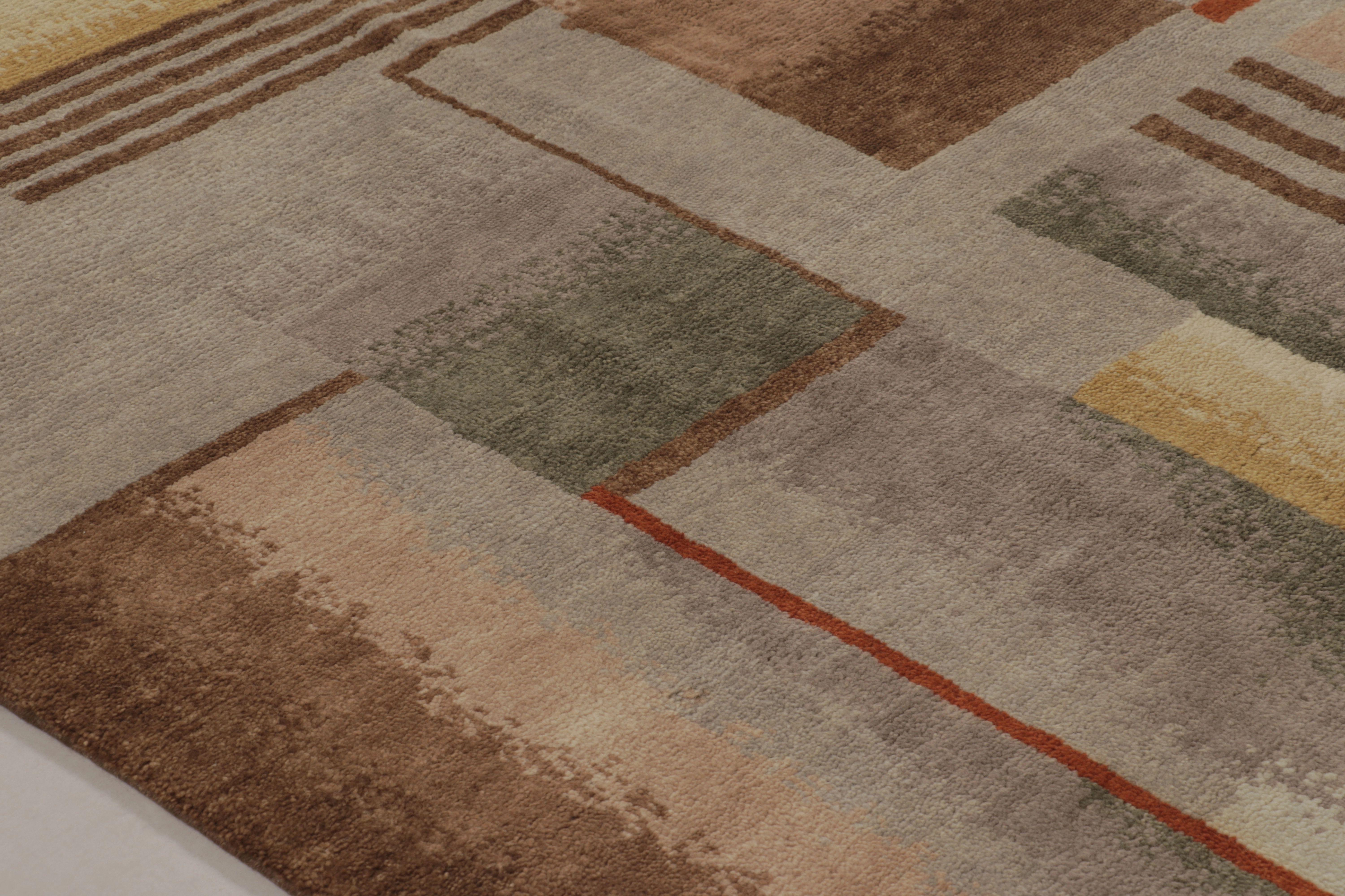 Rug & Kilims französischer Teppich im Art-Déco-Stil in Beige-Braun mit geometrischen Mustern (Art déco) im Angebot