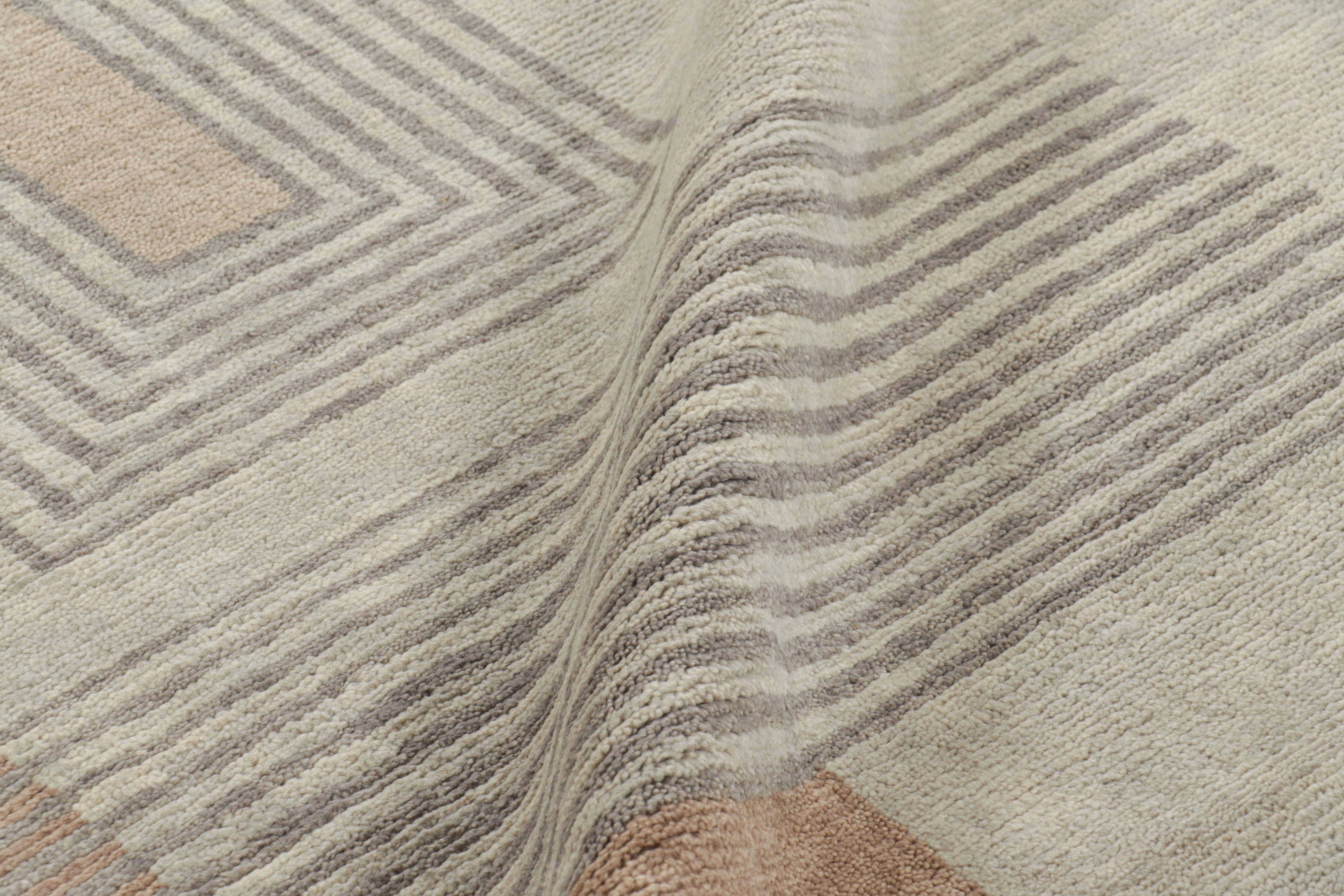 Contemporary Rug & Kilim’s French Art Deco Style Rug in Beige-Brown with Geometric Patterns For Sale