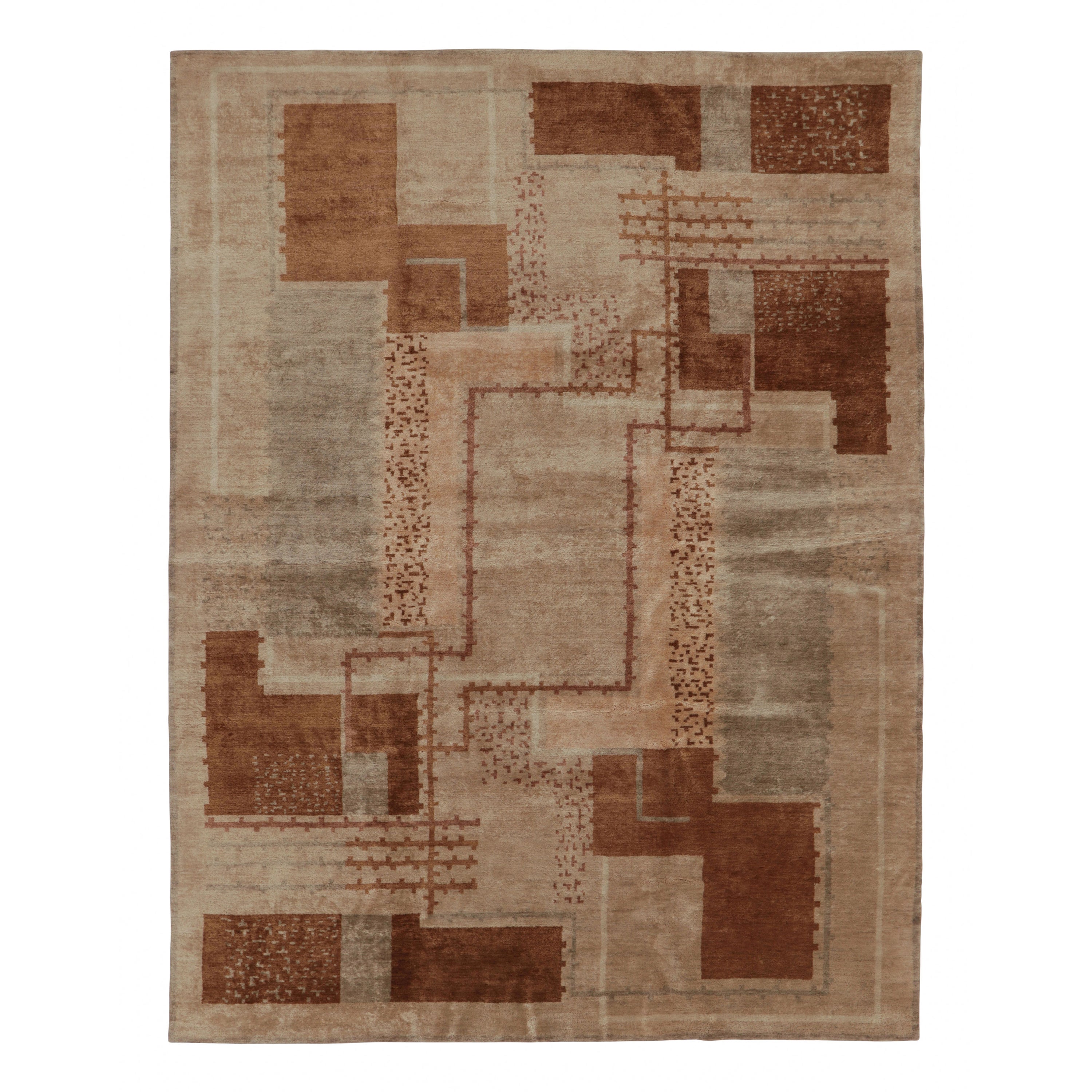 Rug
Kilims französischer Teppich im Art-Déco-Stil in Beige-Braun mit geometrischen Mustern