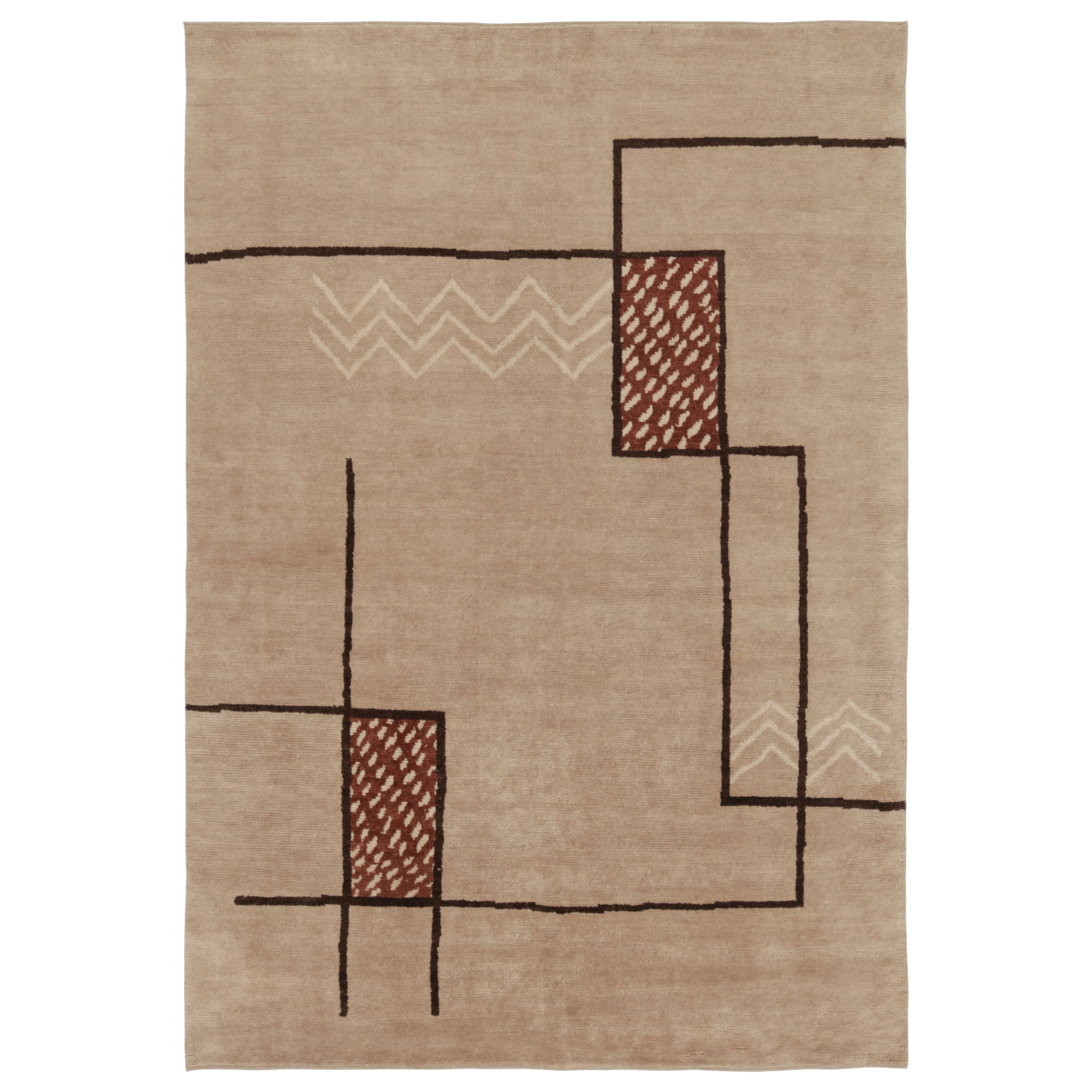 Rug 
Kilims französischer Teppich im Art-Déco-Stil in Beige-Braun mit geometrischen Mustern