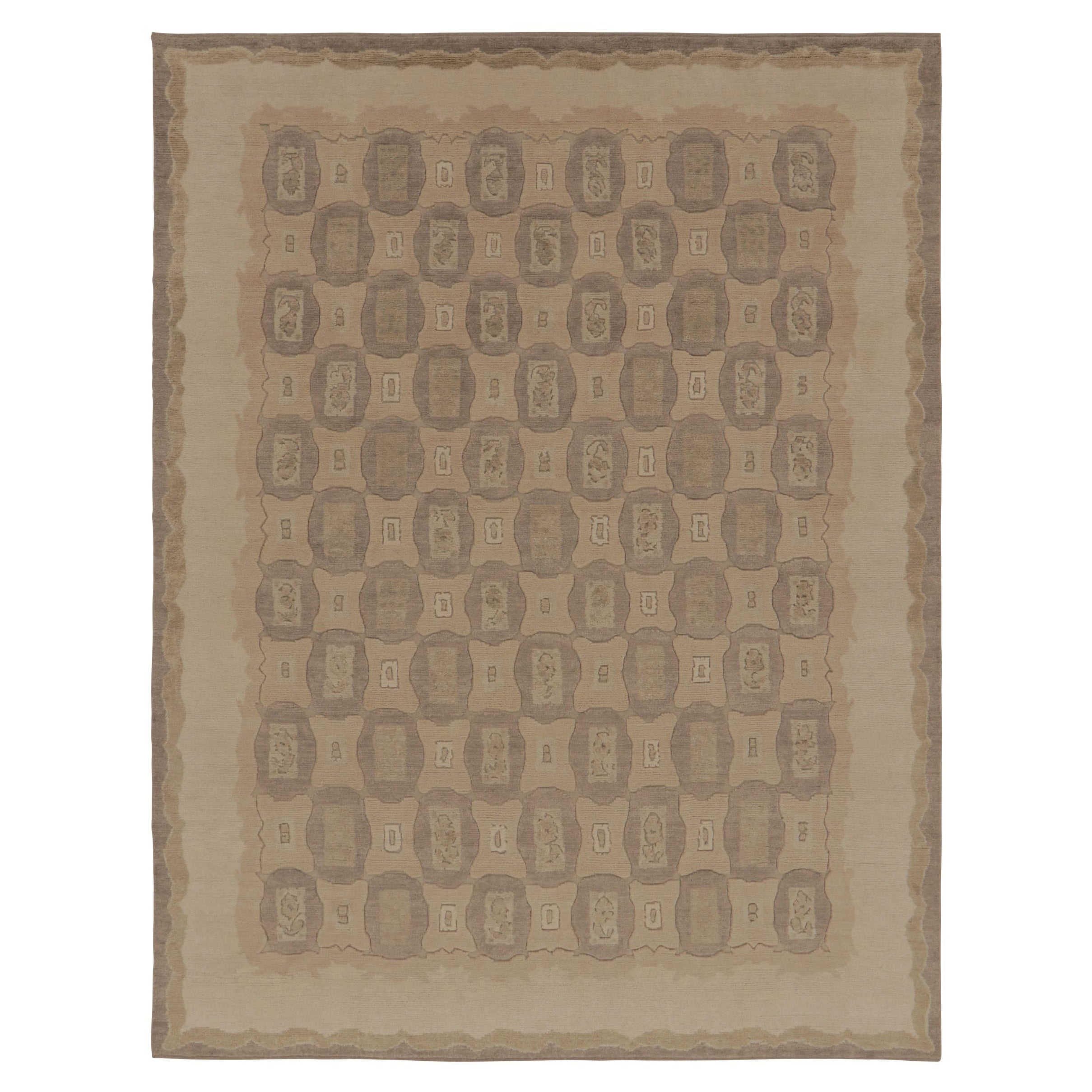 Rug 
Kilim’s French Art Deco Style Rug in Beige-Brown with Geometric Patterns For Sale