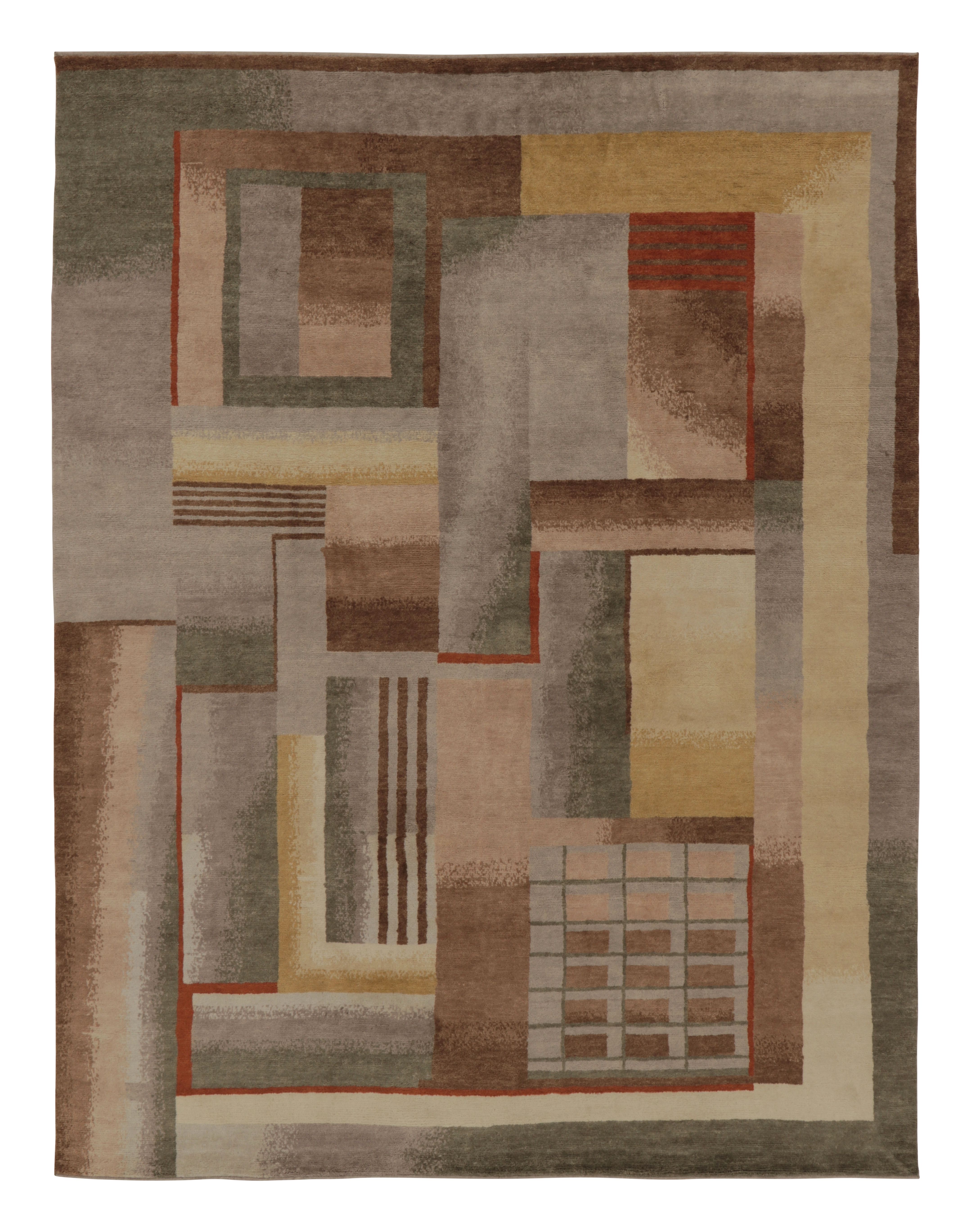 Rug 
Kilims französischer Teppich im Art-Déco-Stil in Beige-Braun mit geometrischen Mustern