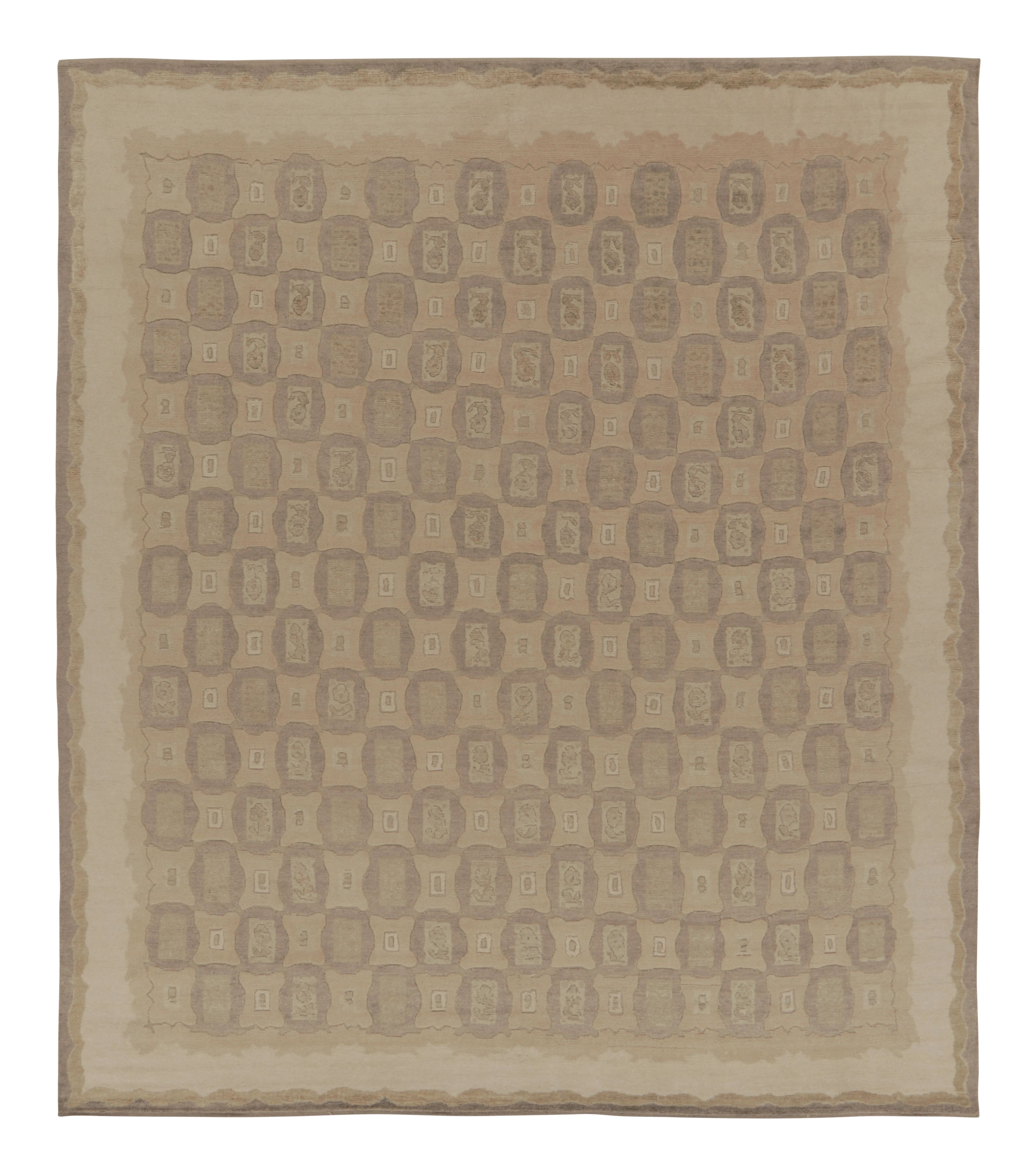 Rug
Kilims französischer Teppich im Art-Déco-Stil in Beige-Braun mit geometrischen Mustern