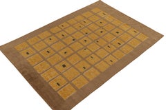 Rug & Kilim’s French Art Deco Style Rug in Beige-Brown with Gold Square Patterns