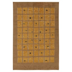Rug & Kilim’s French Art Deco Style Rug in Beige-Brown with Gold Square Patterns