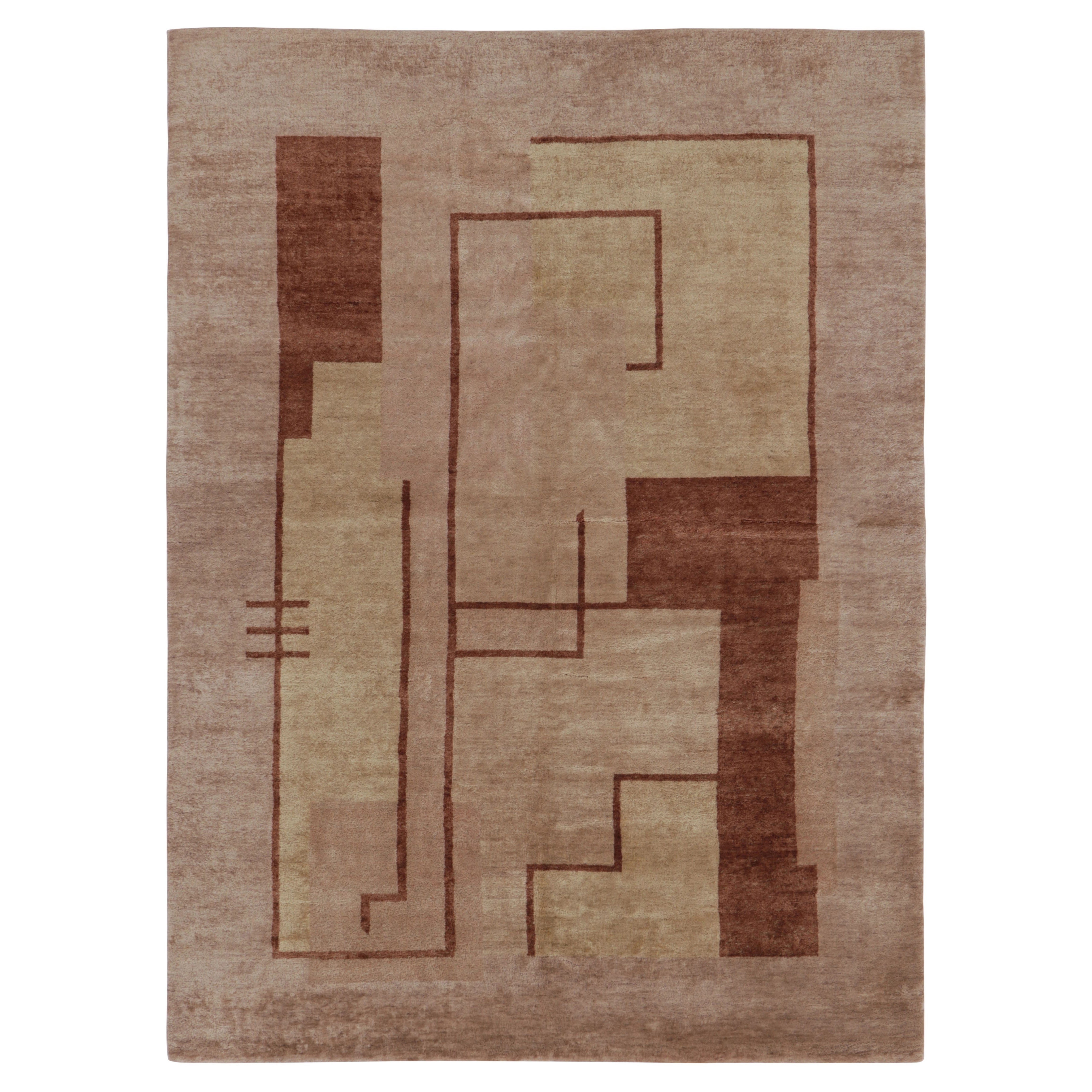 Rug
Kilim
s französischer Art-Deco-Teppich in Beige-Rosa mit geometrischen Mustern
