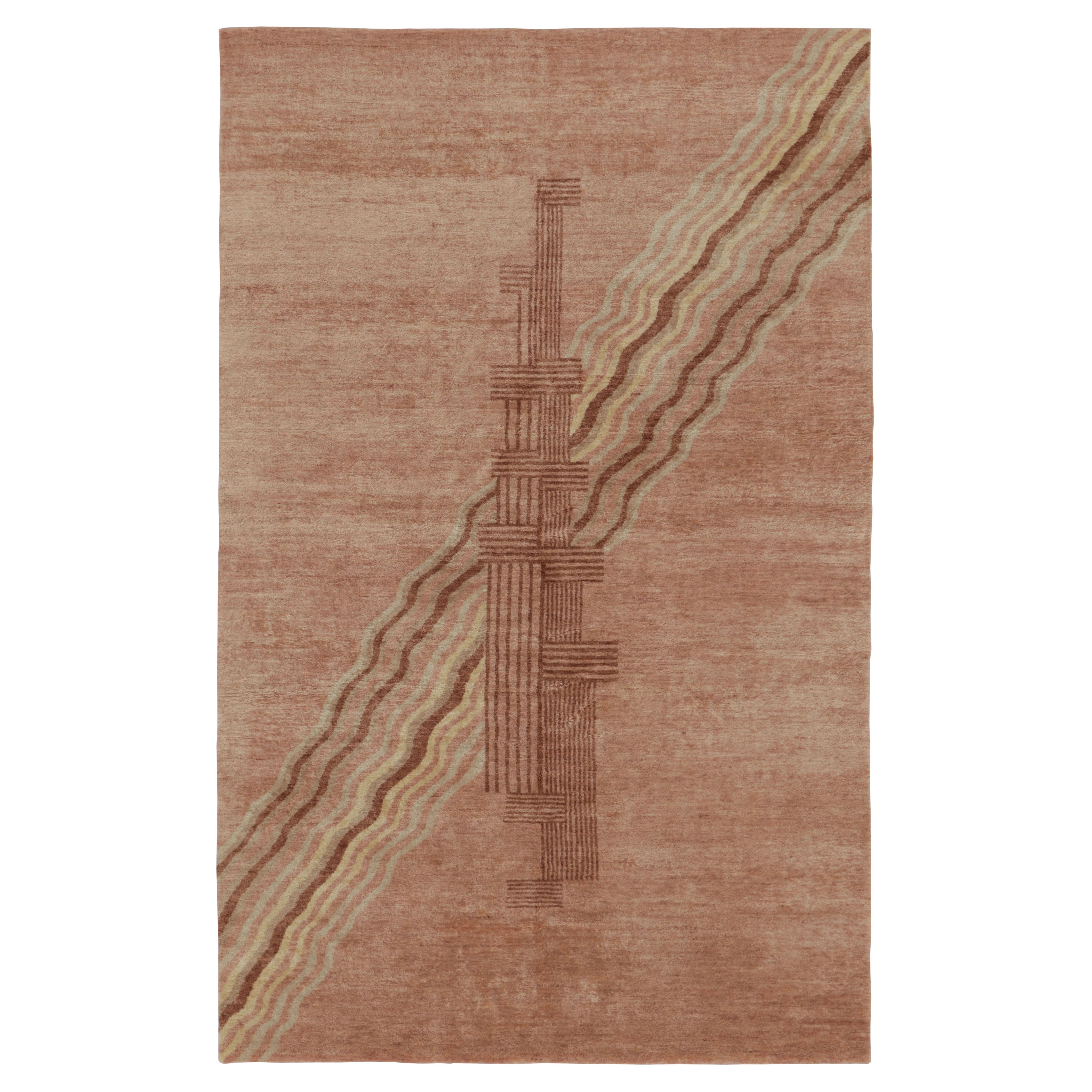 Tappeto Rug 
Kilim in stile Art Deco francese in beige e rosa con grattacielo stilizzato in vendita