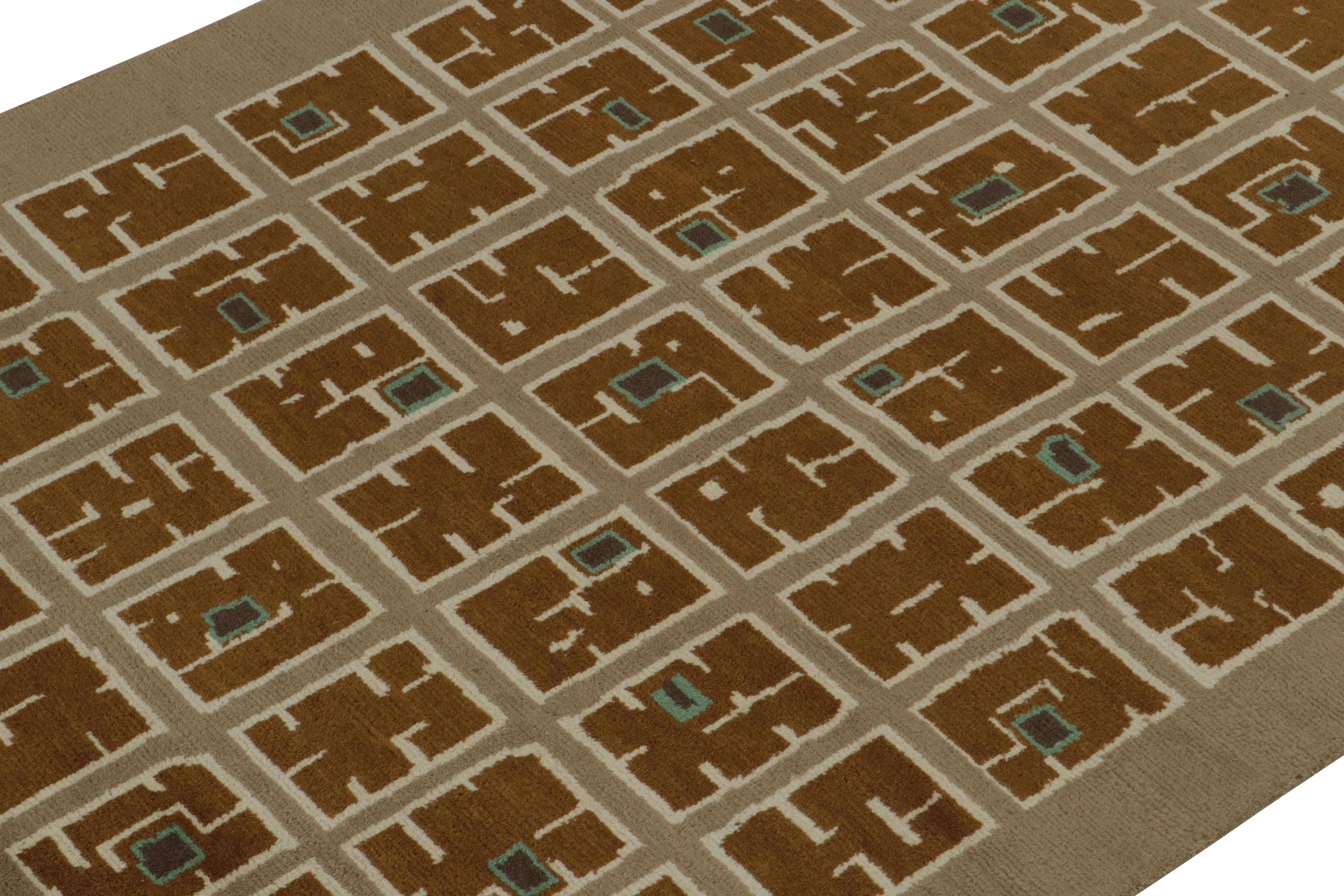 Rug & Kilims französischer Teppich im Art-Déco-Stil in Beige mit braunen Quadratmustern (Indisch) im Angebot