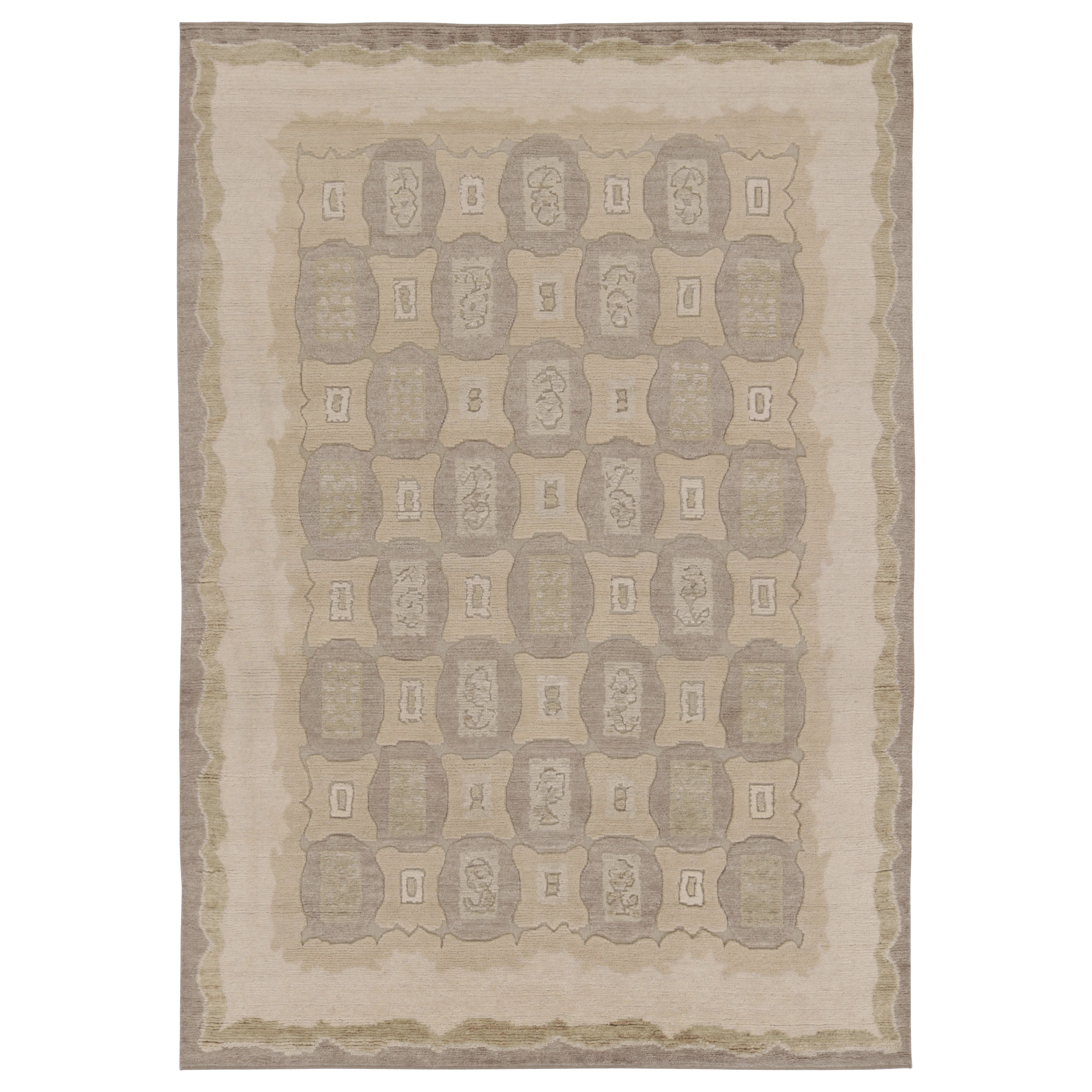 Rug 
Kilim
s französischer Art-Deco-Teppich in Beige mit hellen geometrischen Mustern