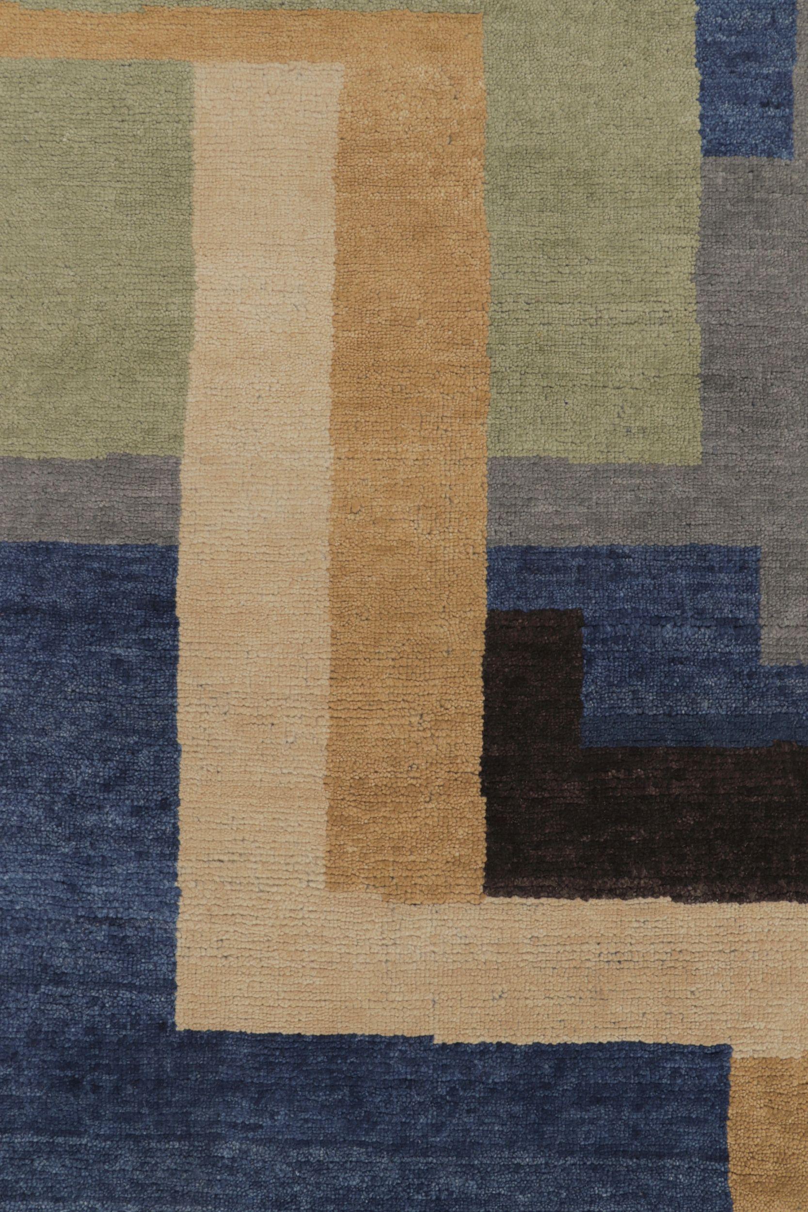 Noué à la main Rug & Kilim's French Art Deco Style Rug in Blue and Gray with Geometric Pattern (Tapis français de style art déco à motifs géométriques) en vente