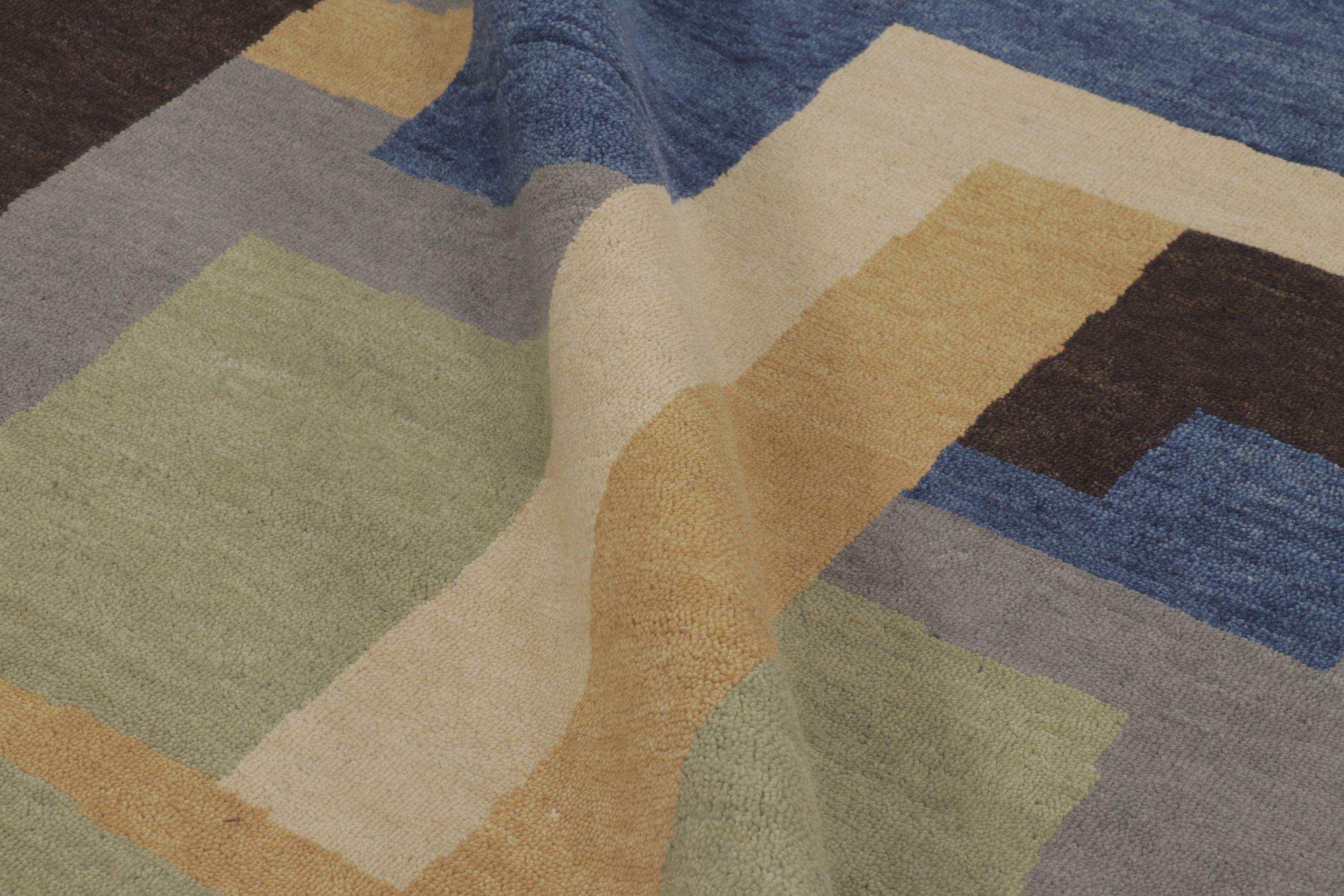 XXIe siècle et contemporain Rug & Kilim's French Art Deco Style Rug in Blue and Gray with Geometric Pattern (Tapis français de style art déco à motifs géométriques) en vente