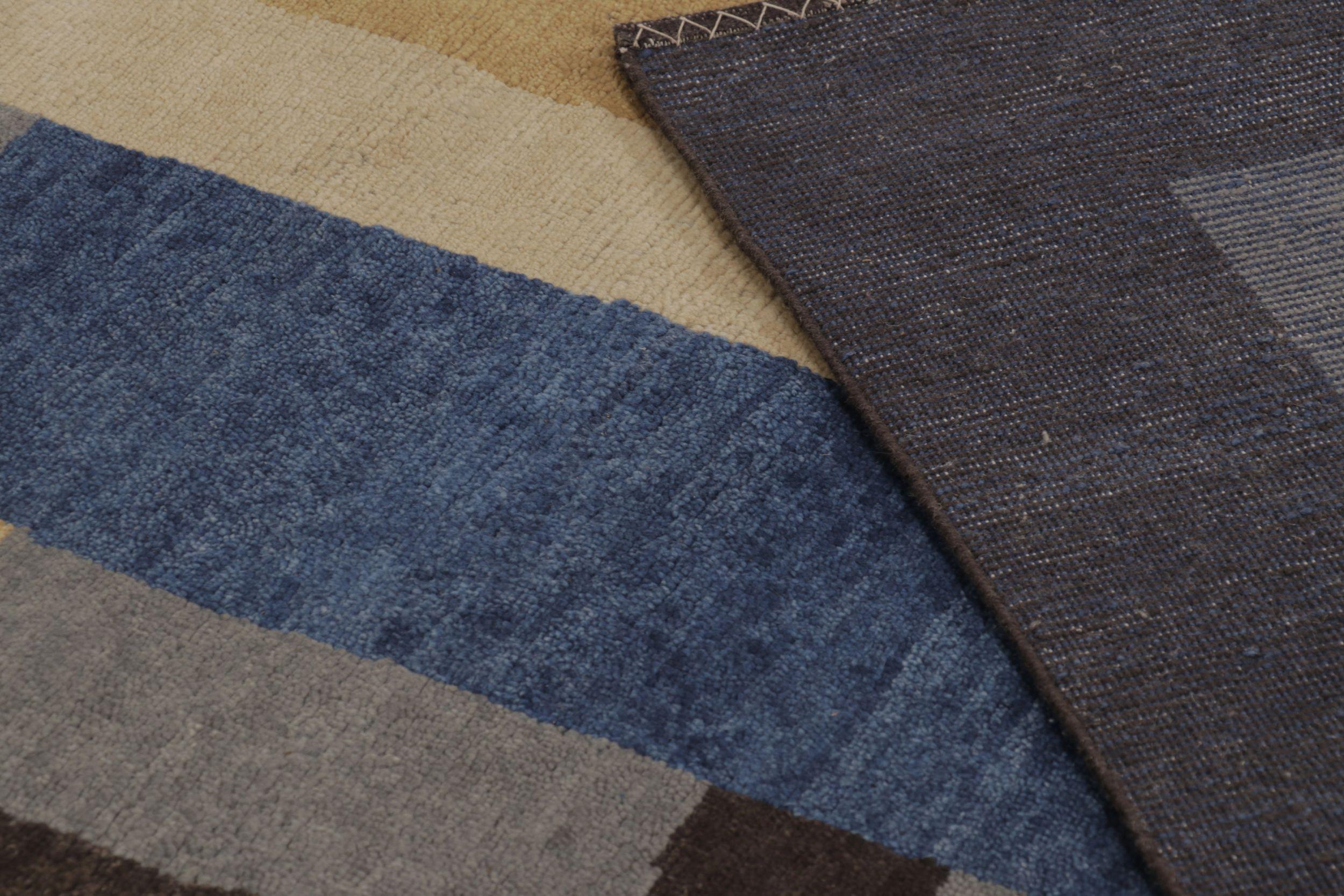 Coton Rug & Kilim's French Art Deco Style Rug in Blue and Gray with Geometric Pattern (Tapis français de style art déco à motifs géométriques) en vente