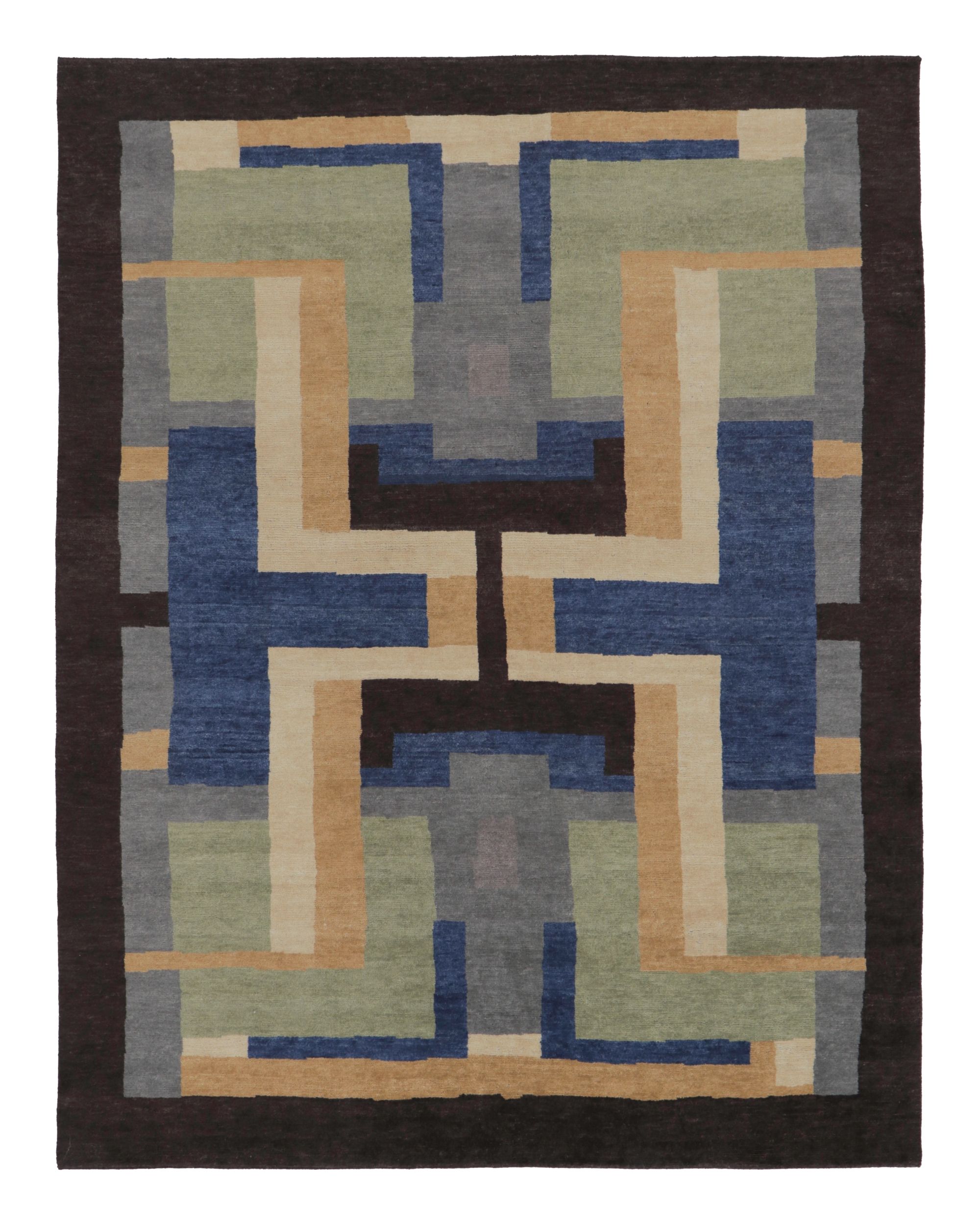 Rug
Kilims französischer Teppich im Art-Déco-Stil in Blau und Grau mit geometrischem Muster