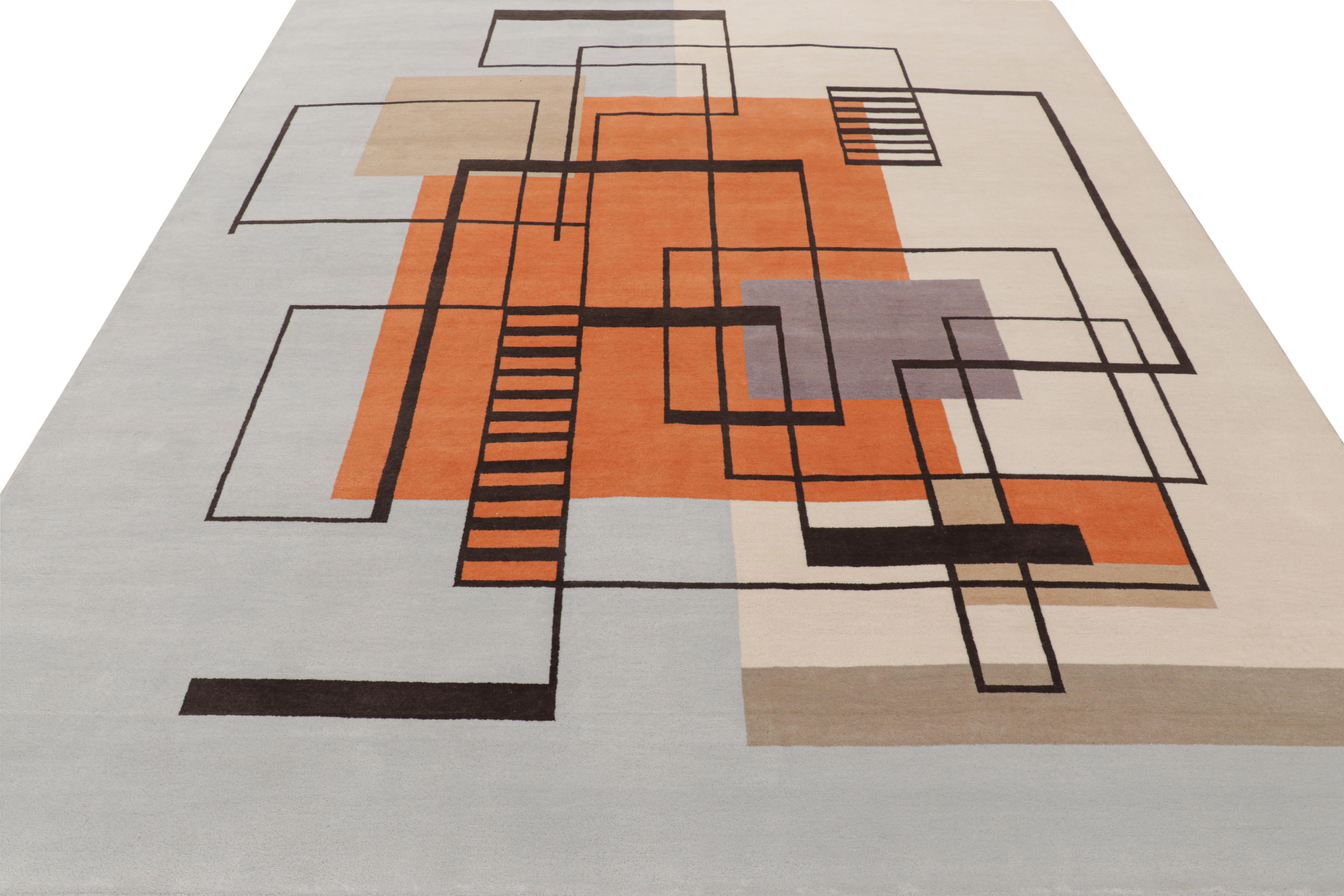 Rug & Kilim è un tappeto in stile Art Deco francese in blu e beige con motivi geometrici In condizioni Nuovo in vendita a Long Island City, NY