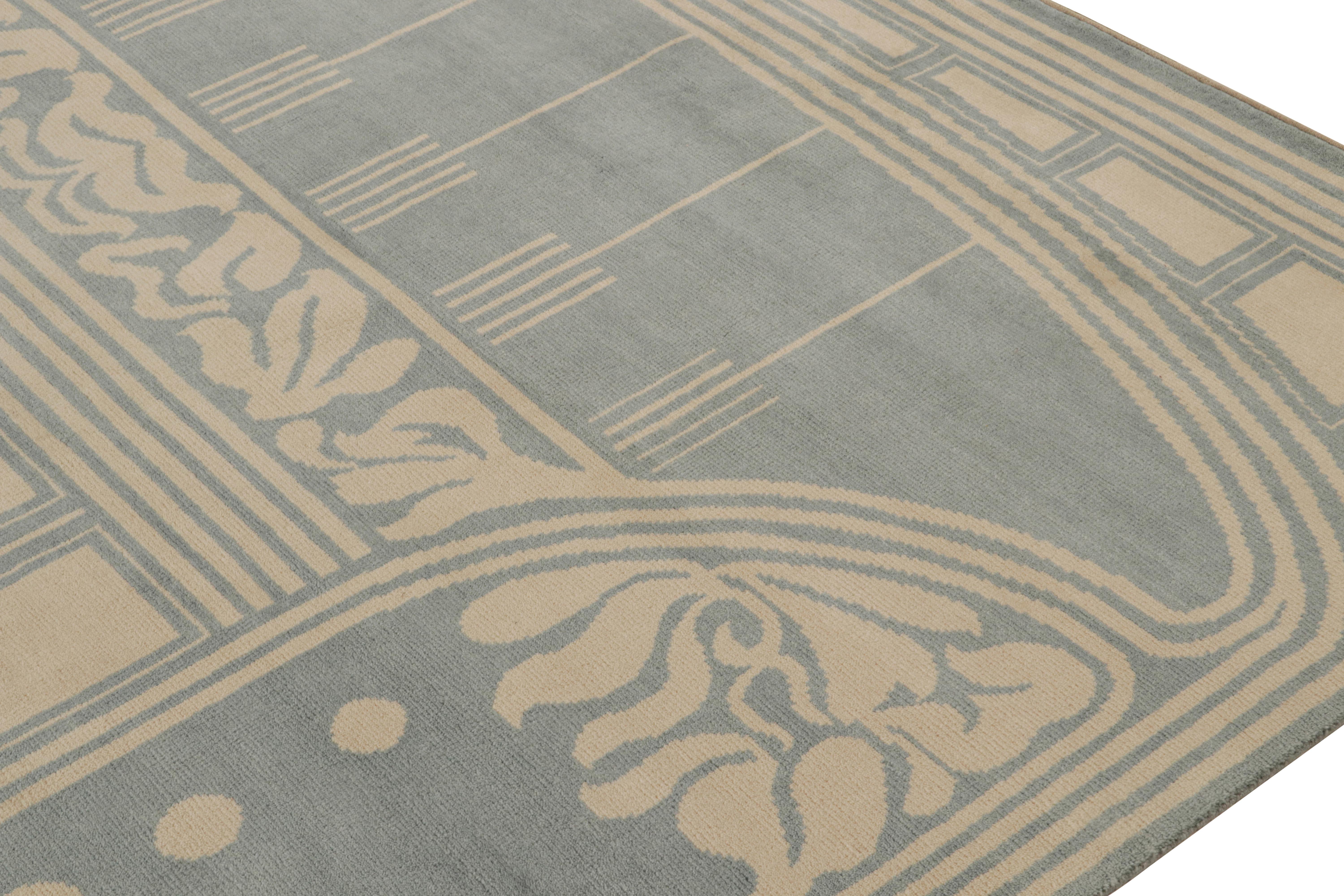 Rug & Kilims französischer Teppich im Art Deco-Stil in Blau und Creme mit geometrischen Mustern (Handgeknüpft) im Angebot