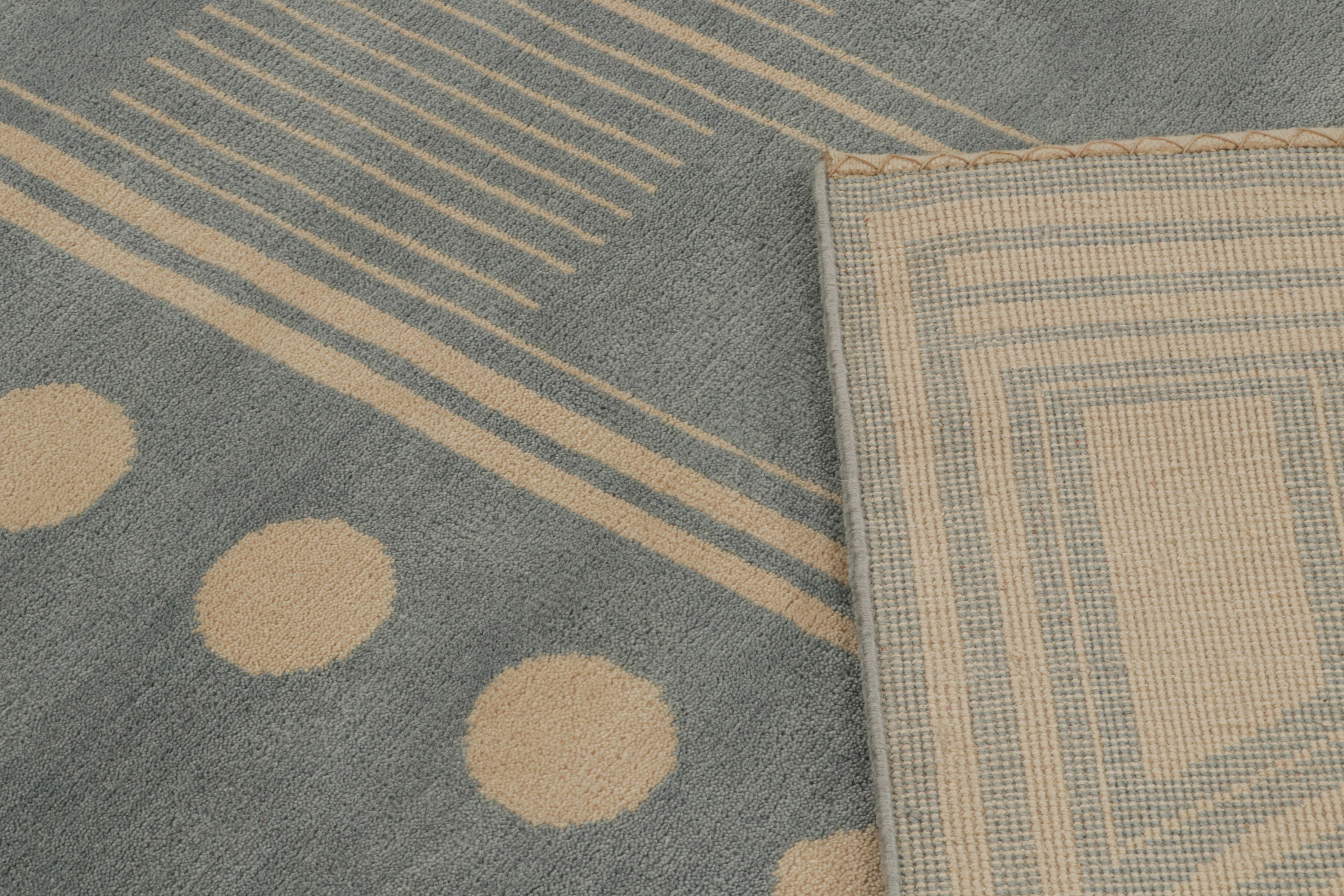 Wool Rug & Kilim’s French Art Deco style rug in Blue & Cream Geometric Patterns For Sale