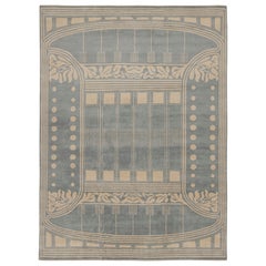 Tapis de style Art déco français de Rug & Kilim à motifs géométriques bleu et crème