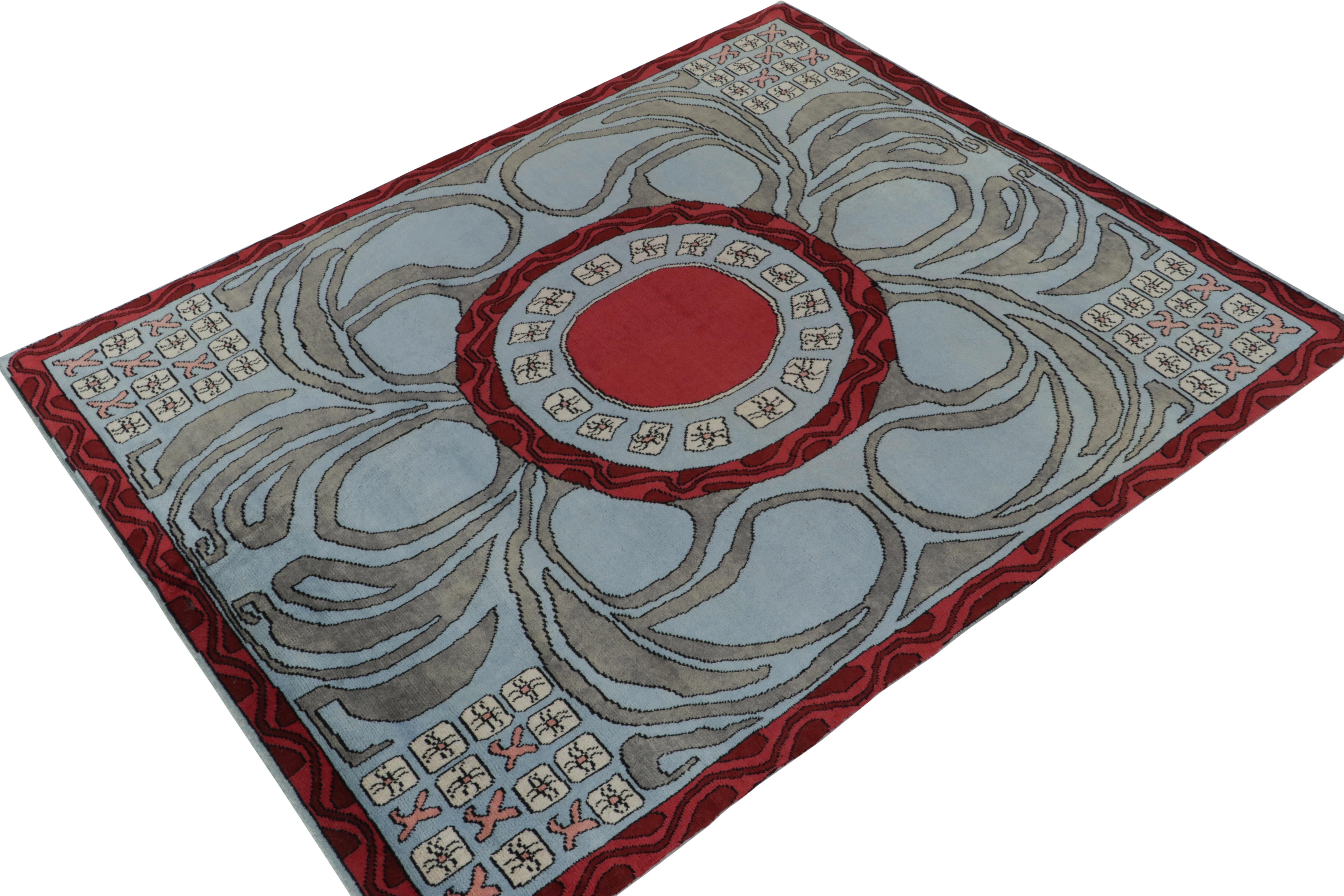 Relishing fine hand-knotted wool, an 8x10 from the inspired new Deco Collection by Rug & Kilim. 

On the Design: Drawing on French art deco rug styles of the 1920s, the piece enjoys a medallion pattern in red and silver-gray atop a charming