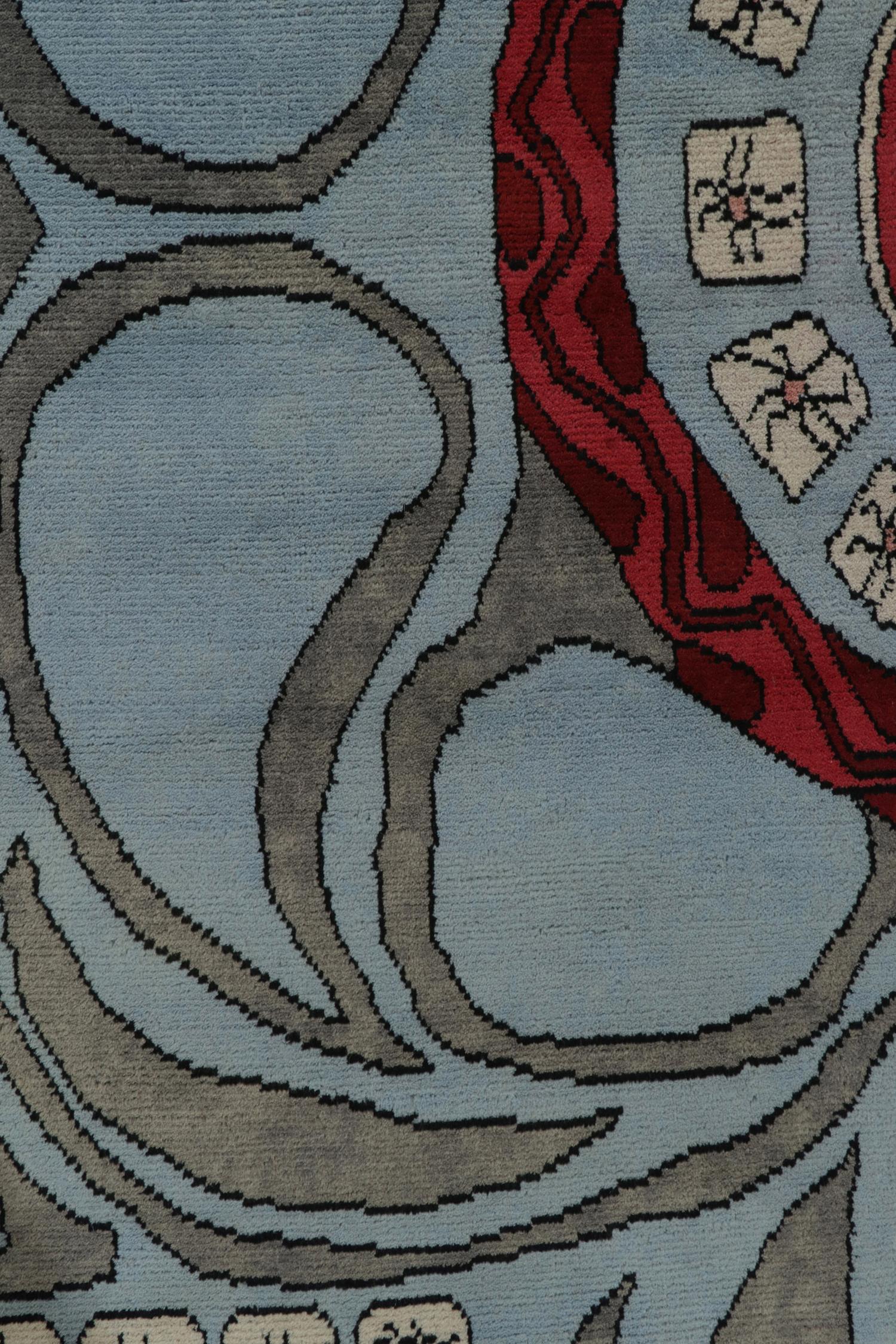 Rug & Kilims französischer Teppich im Art-Déco-Stil mit geometrischen Mustern in Blau, Rot und Grau im Zustand „Neu“ im Angebot in Long Island City, NY