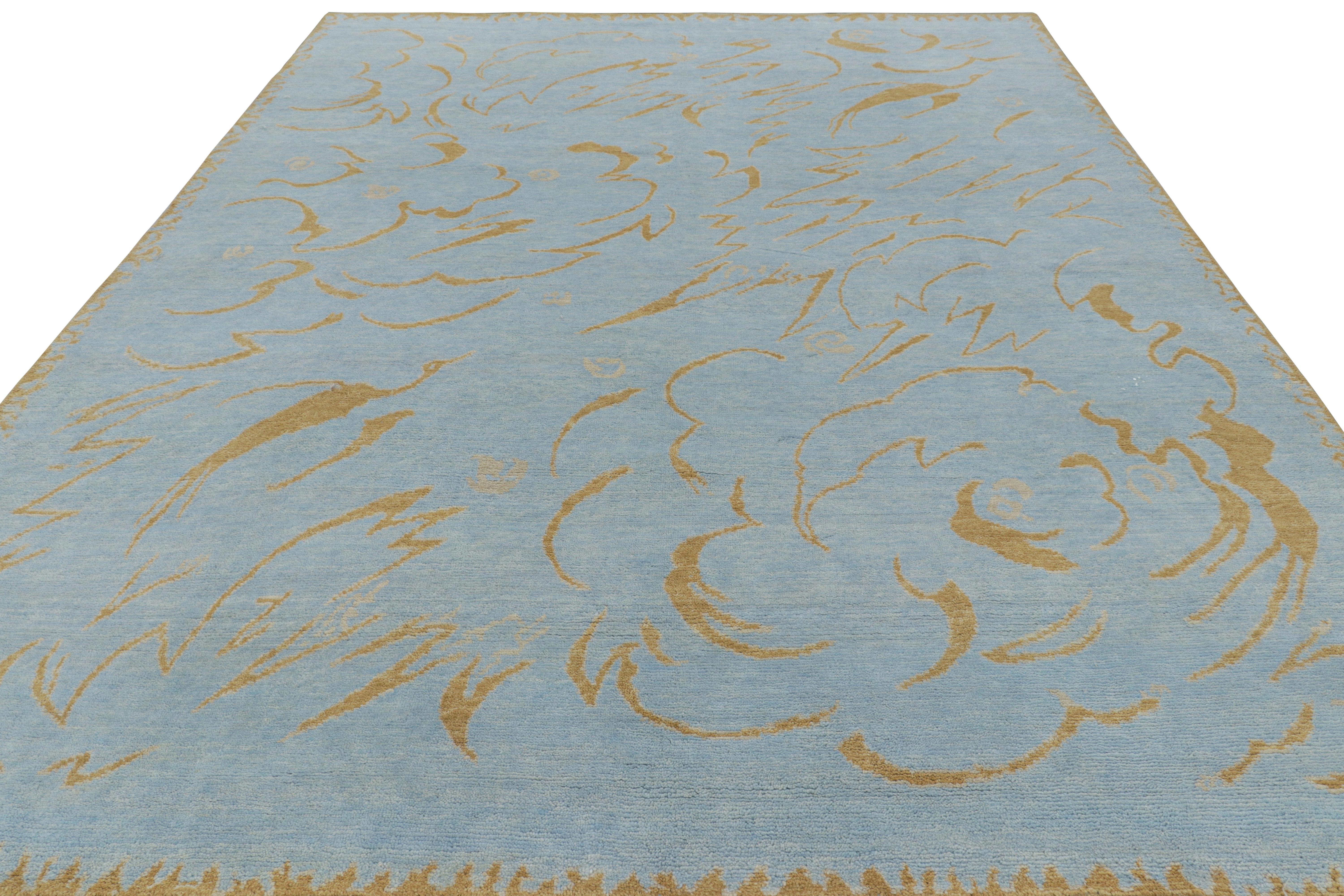Hand-Knotted Rug & Kilim’s French Art Deco Style Rug in Blue with Gold Geometric Patterns For Sale