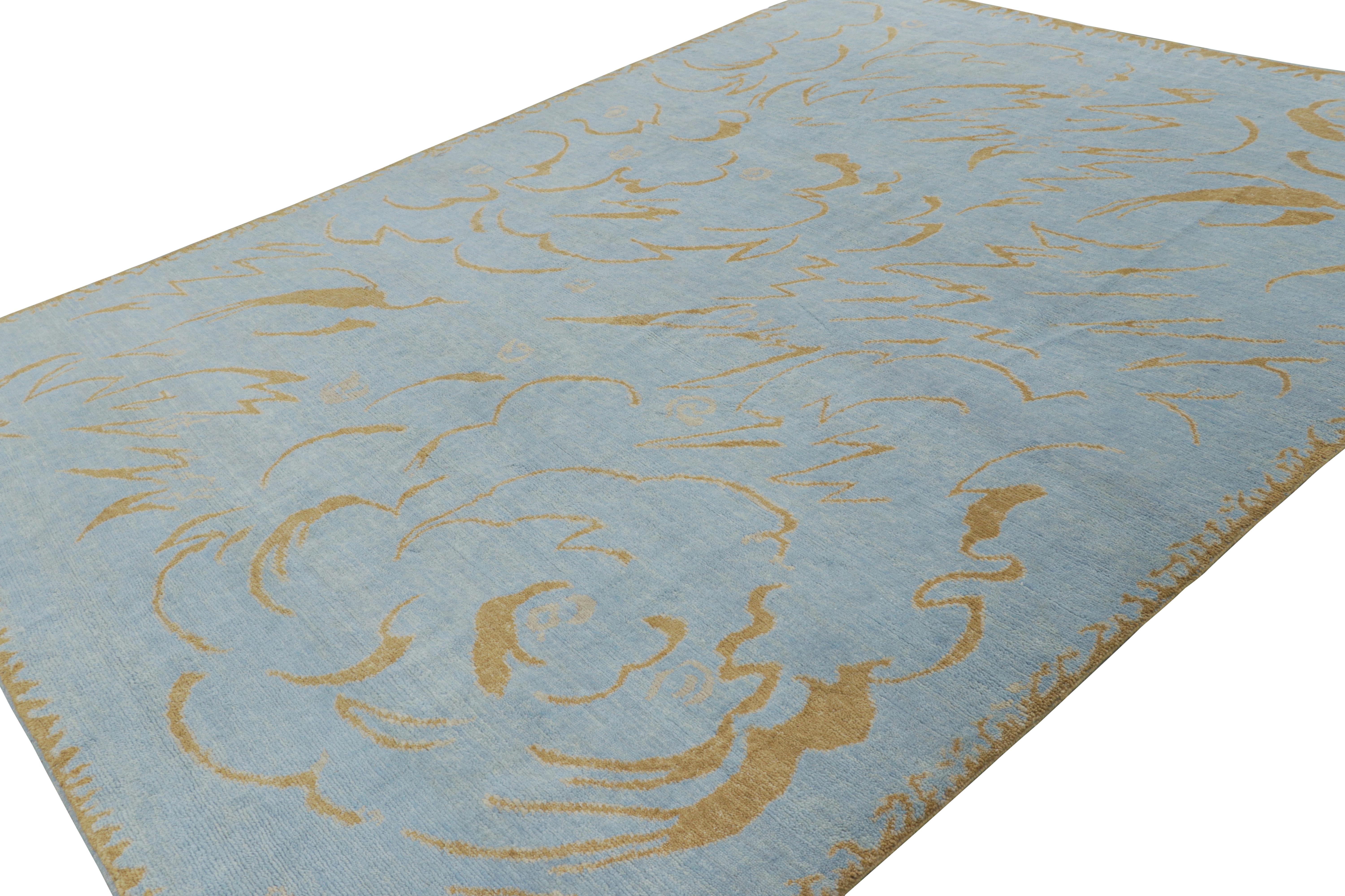 Rug & Kilim’s French Art Deco Style Rug in Blue with Gold Geometric Patterns In New Condition For Sale In Long Island City, NY
