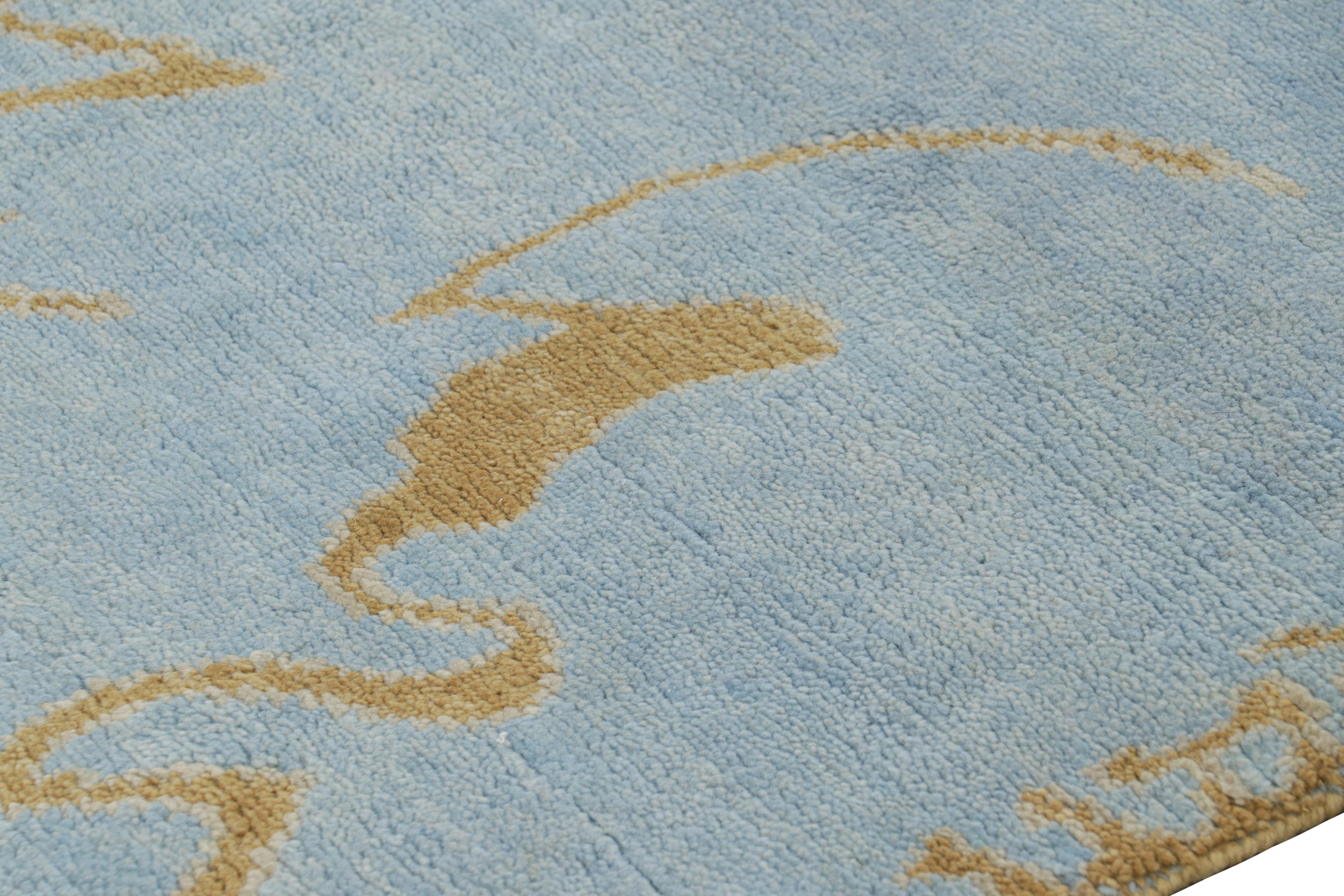 Contemporary Rug & Kilim’s French Art Deco Style Rug in Blue with Gold Geometric Patterns For Sale