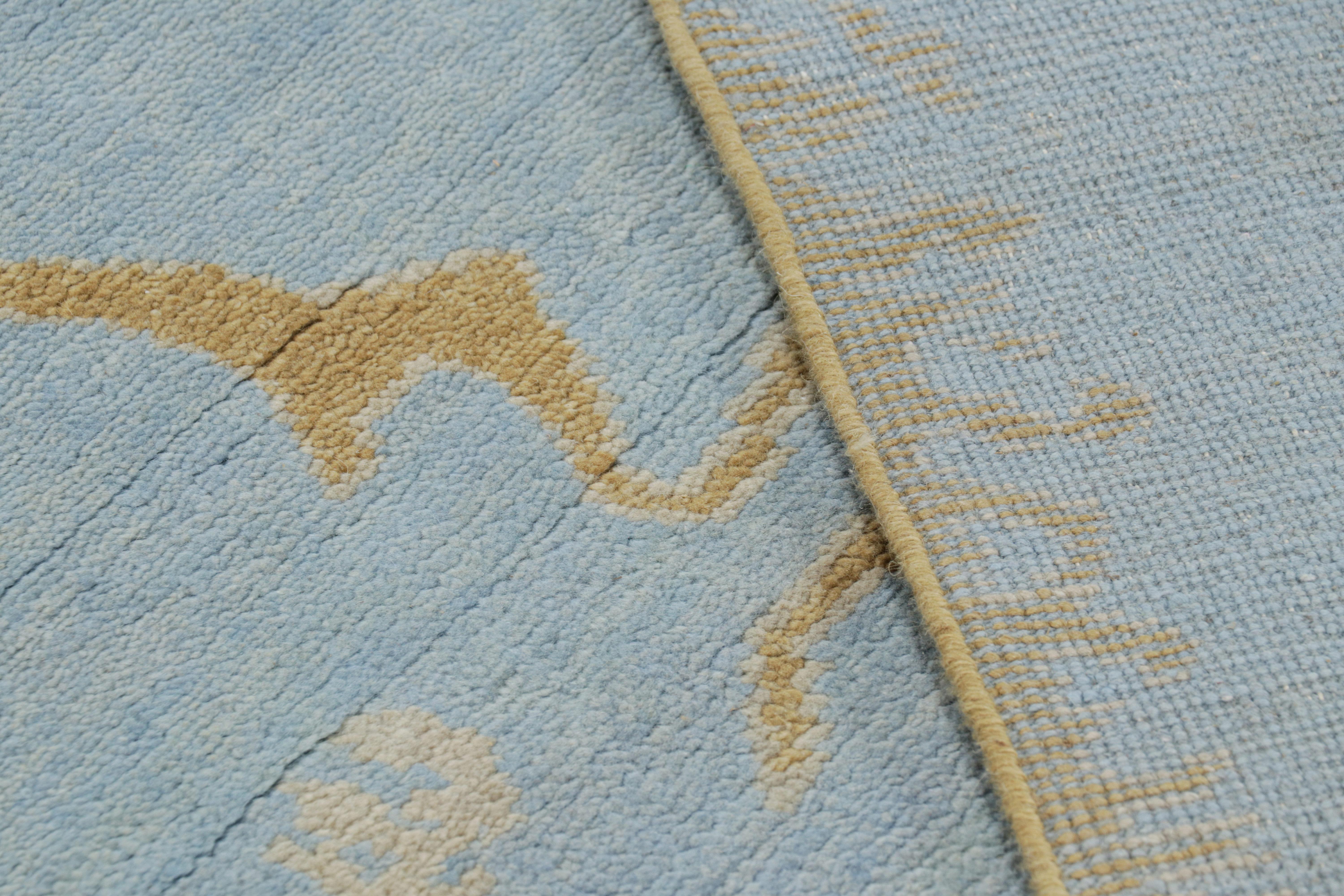 Wool Rug & Kilim’s French Art Deco Style Rug in Blue with Gold Geometric Patterns For Sale
